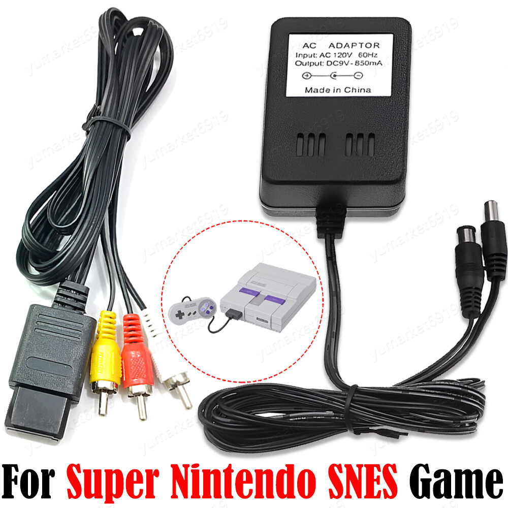 AV RCA Audio+AC Cable Power Supply Adapter Cord Set For Super Nintendo SNES Game