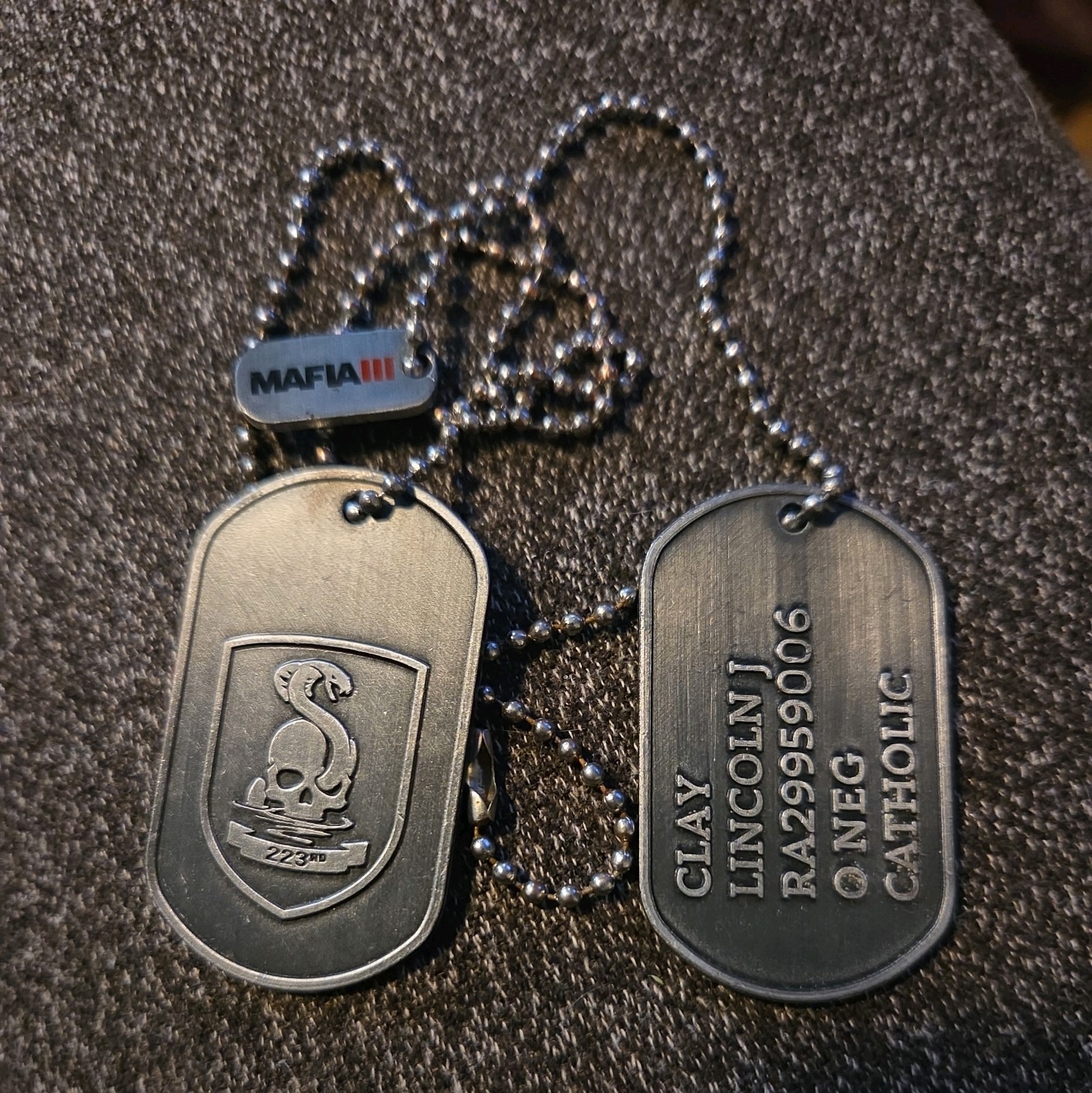 Mafia 3 III Lincoln Clay J Rare Promo Dog Tags Necklace PS4 Xbox One Collectible