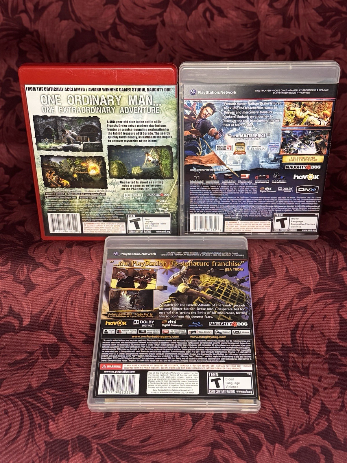 Uncharted 1 2 3 Trilogy 3 Game Lot (Sony PlayStation 3) PS3 CIB Complete in Box