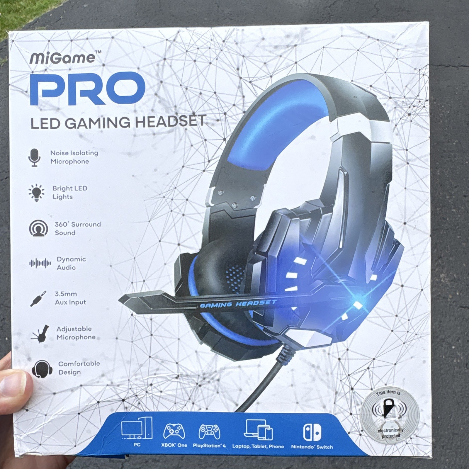 miGame PRO LED Gaming Headset Surround Sound Noise Isolation Boom Mic Black/Blue