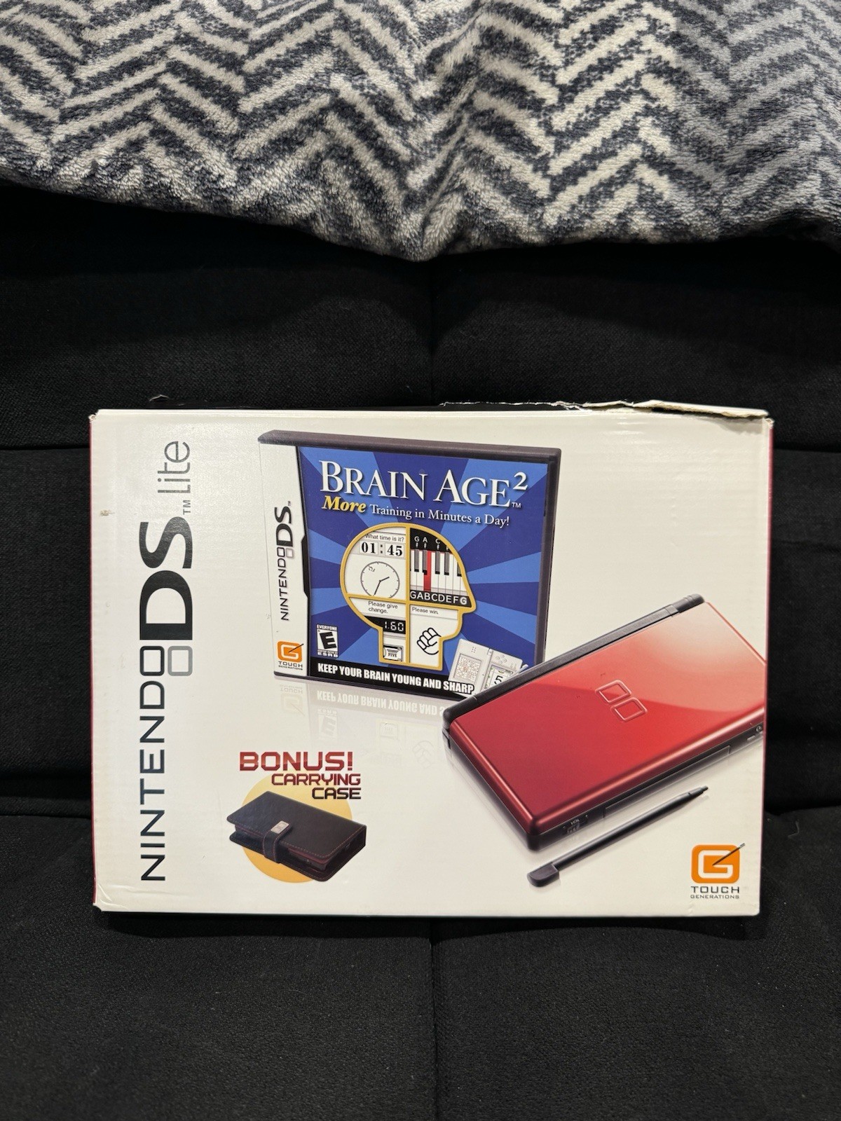 Nintendo DS Lite Brain Age 2 Bundle with Carrying Case Crimson Red