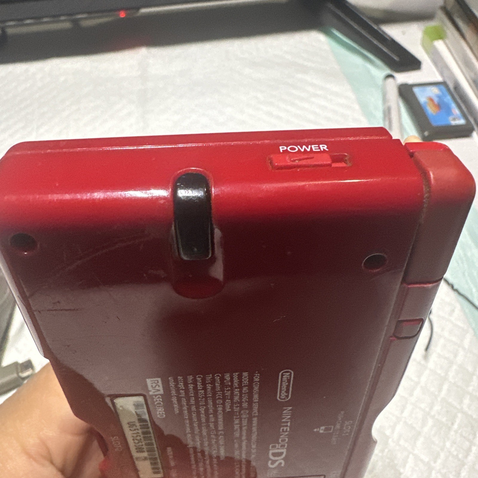 Nintendo DS Lite Mario Edition Console w/ Charger & GBA WORKS! BAD HINGE!