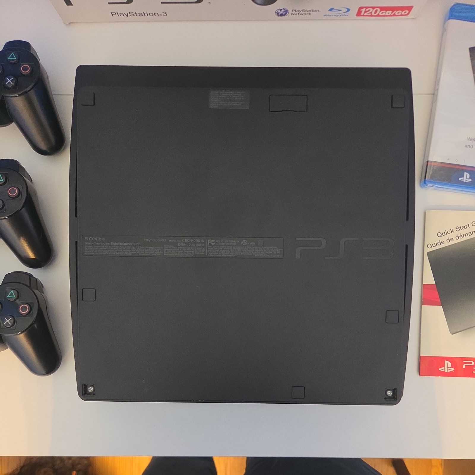 SONY PLAYSTATION 3 SLIM PS3 120GB BLACK CONSOLE CECH-2001A W 2 EXTRA CONTROLLERS