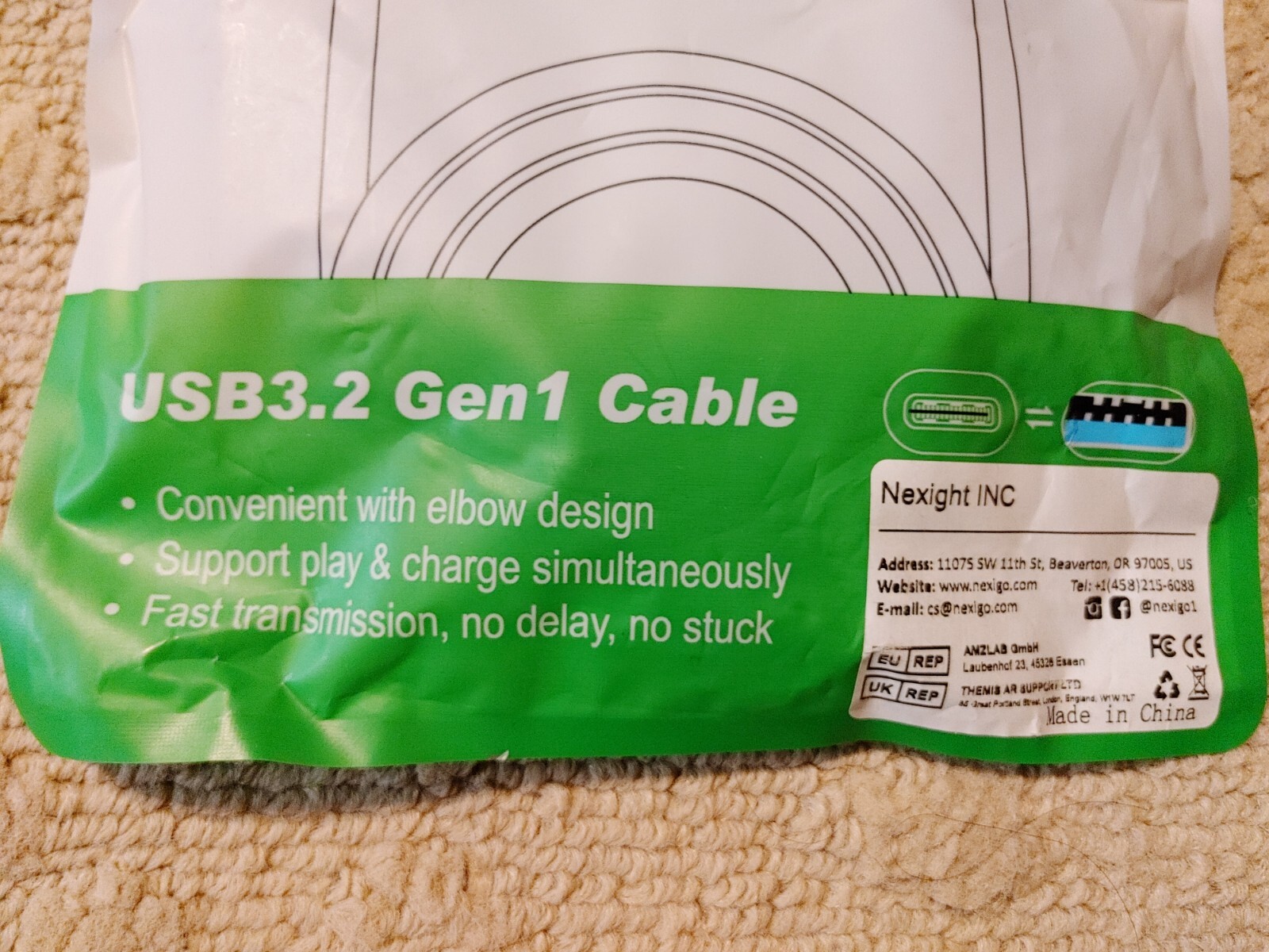 USB C 3.2 16 ft Gen 1 Cable Oculus Quest Link. New. A To C Cable