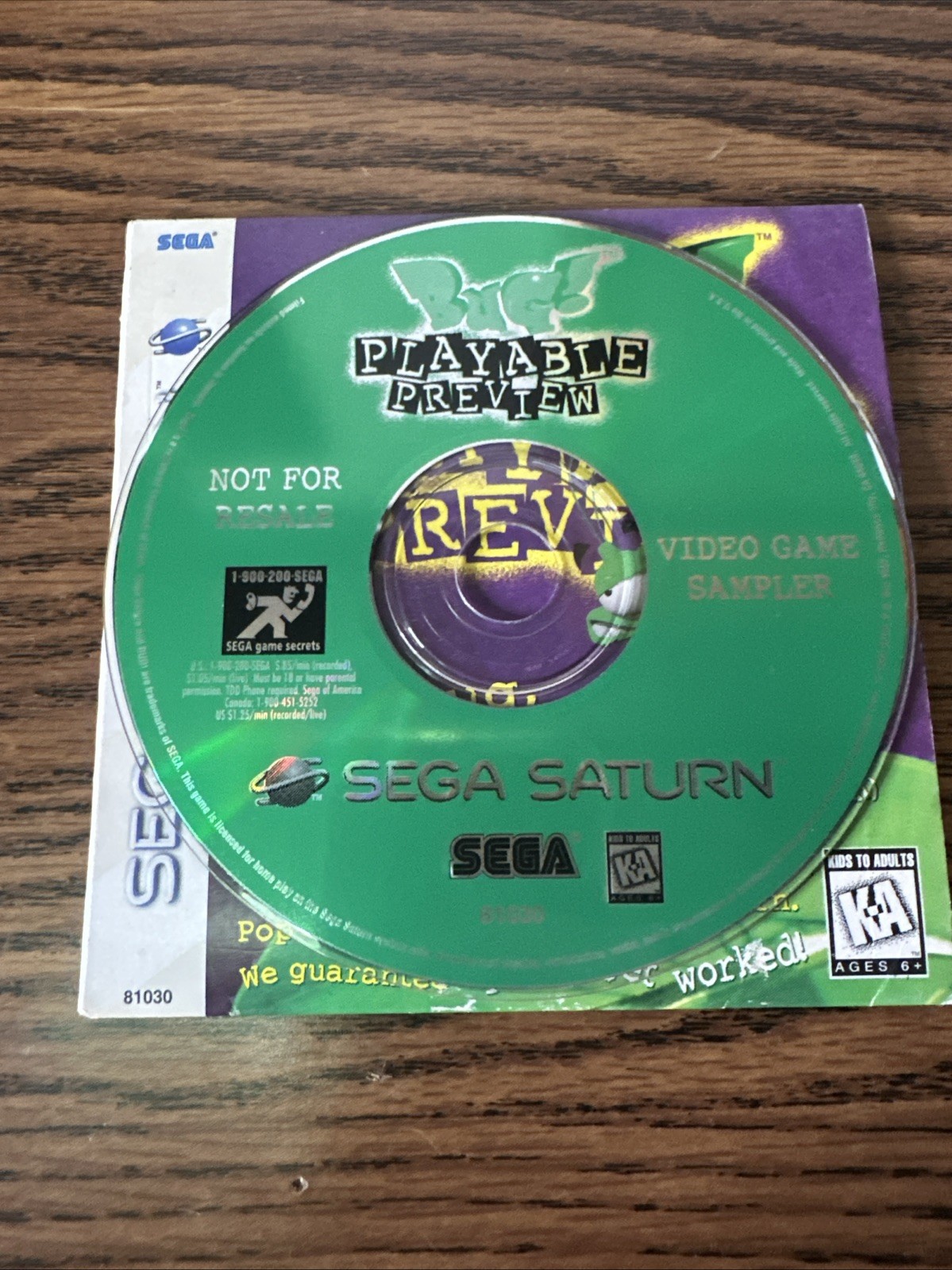Bug! Playable Demo Sega Saturn 1995 Game Disc and Sleeve