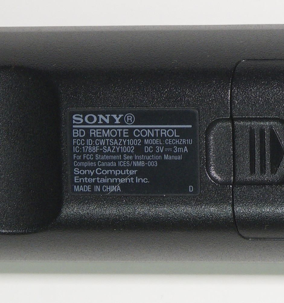 Sony PS3 BD/Playstation 3 Blu-Ray Remote Control CECHZR1U with Battery Cover