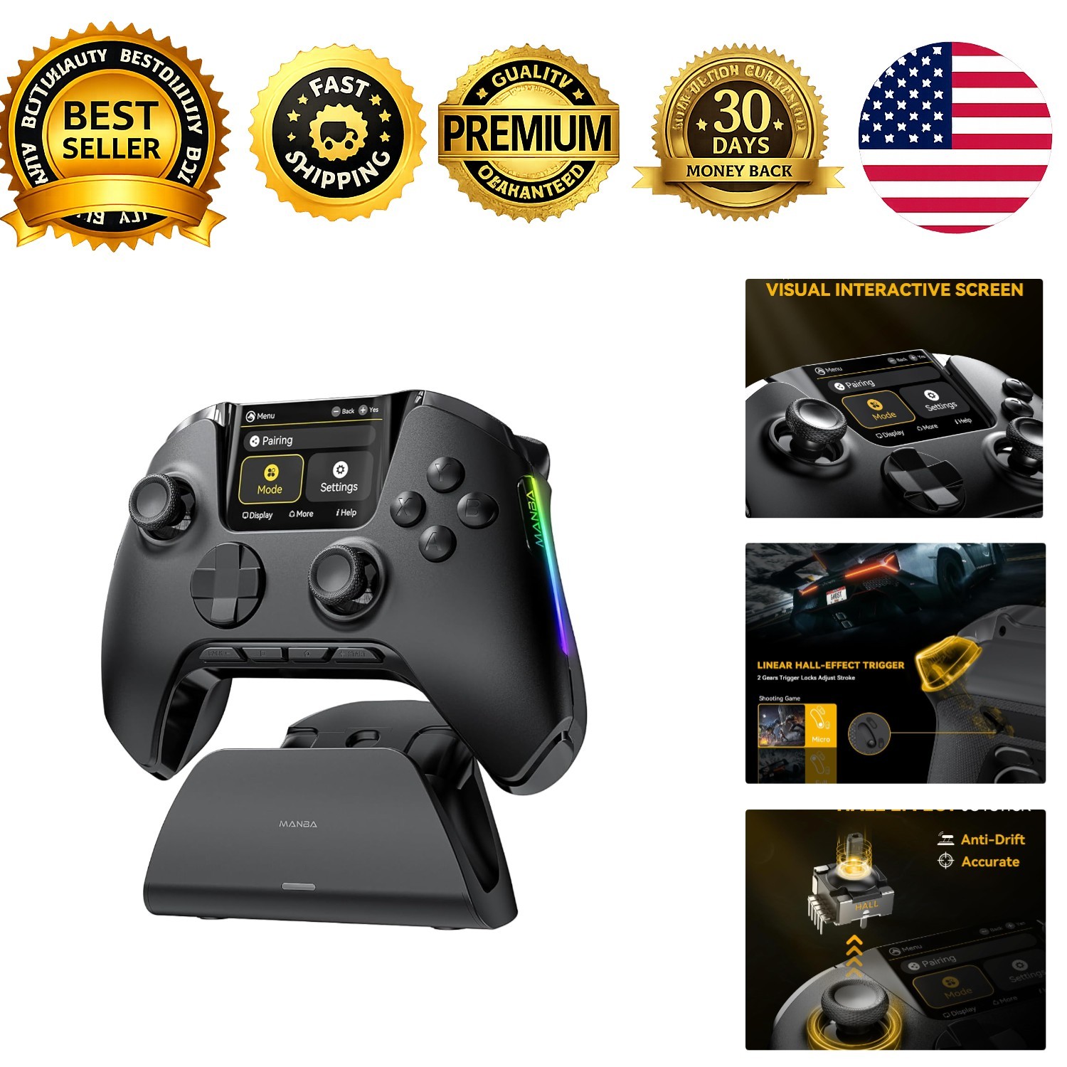 Wireless Gaming Controller Hall Effect for PC Switch Switch 2 iOS Android RGB