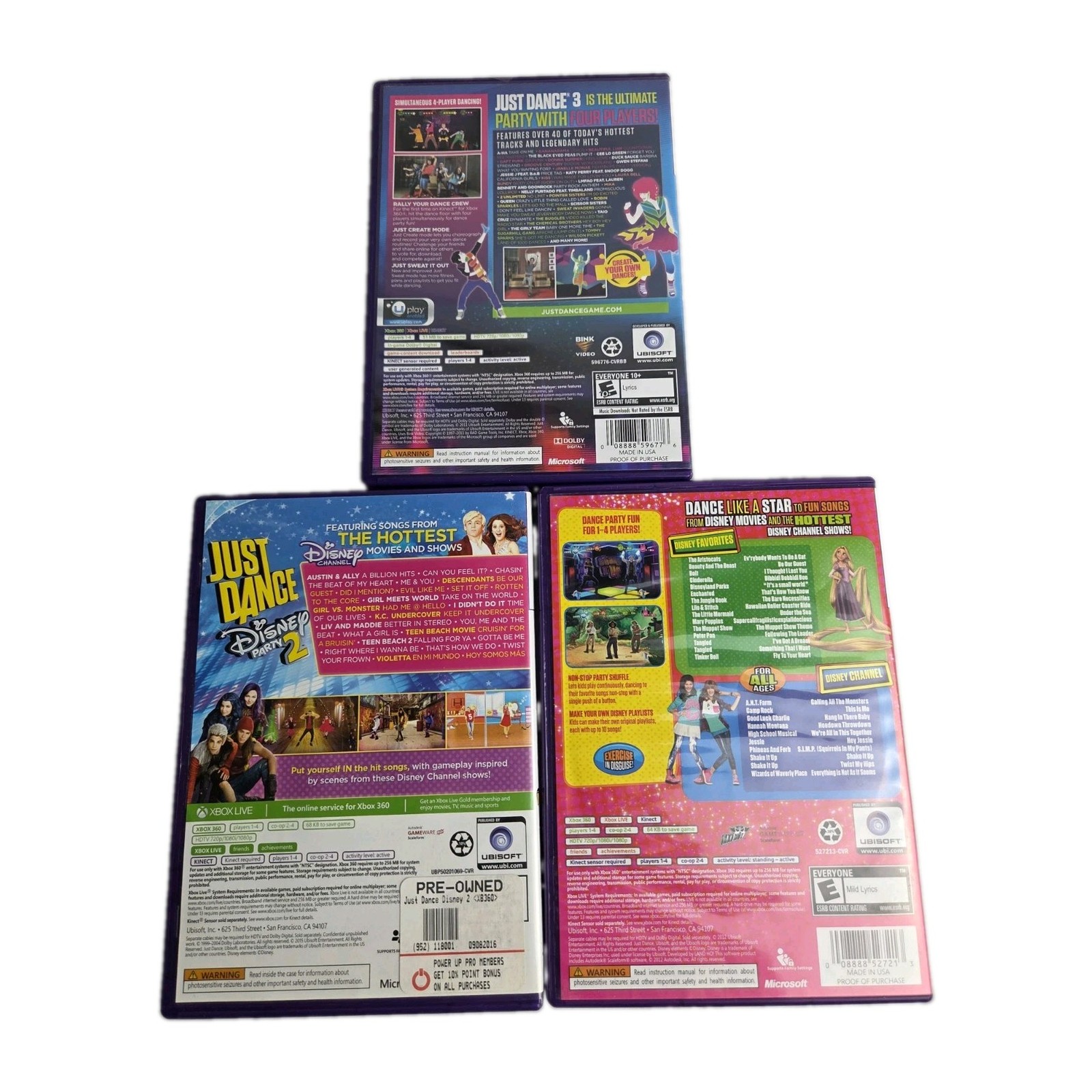 JUST DANCE Games BUNDLE Lot (Xbox 360) KINECT Just Dance 3 + Disney Party 1 & 2