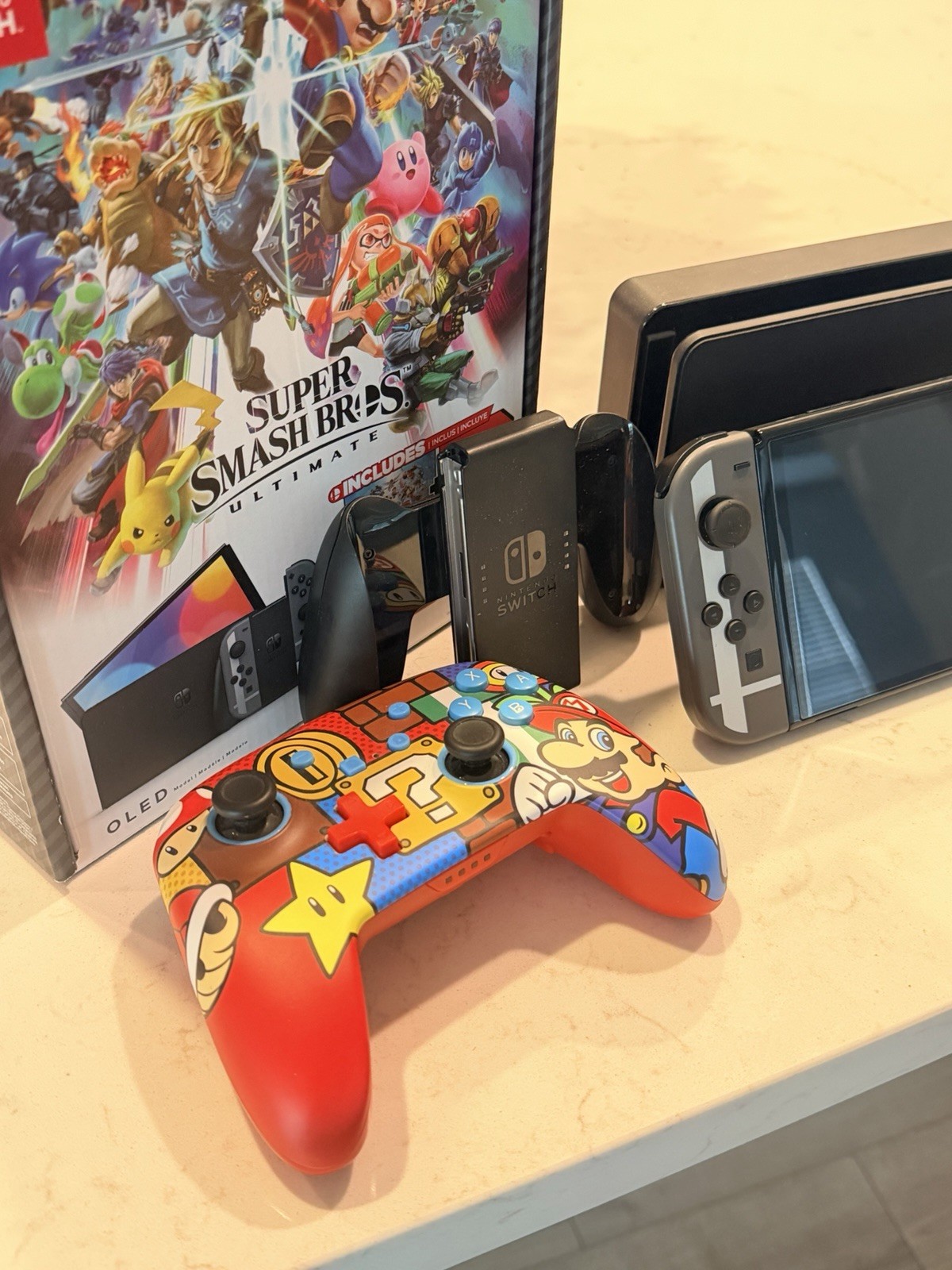 Nintendo Switch (OLED Model) Super Smash Bros. Bundle 64GB Console – Gray
