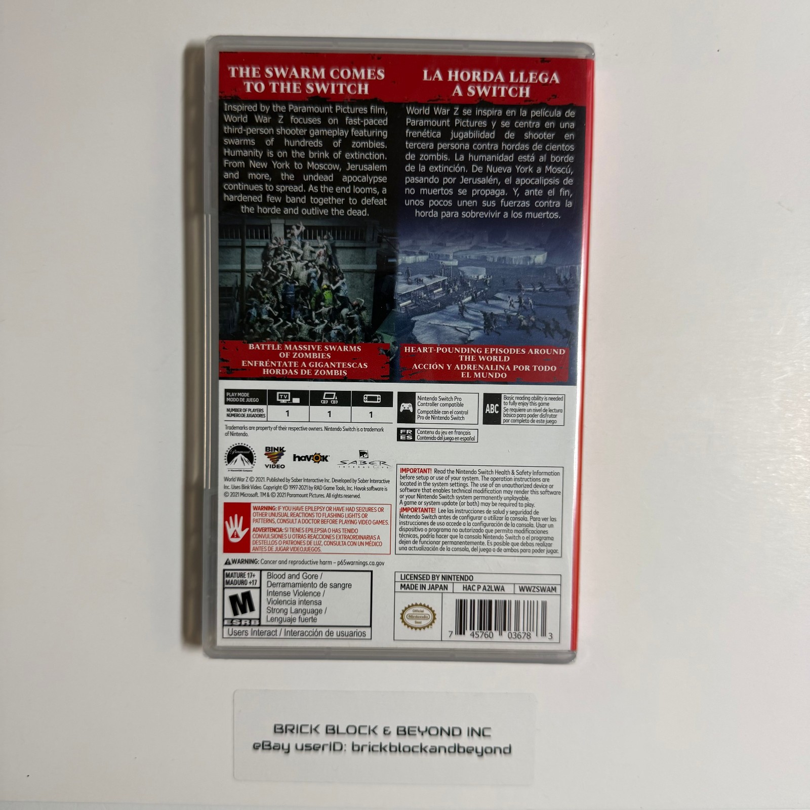 Nintendo Switch World War Z New Sealed