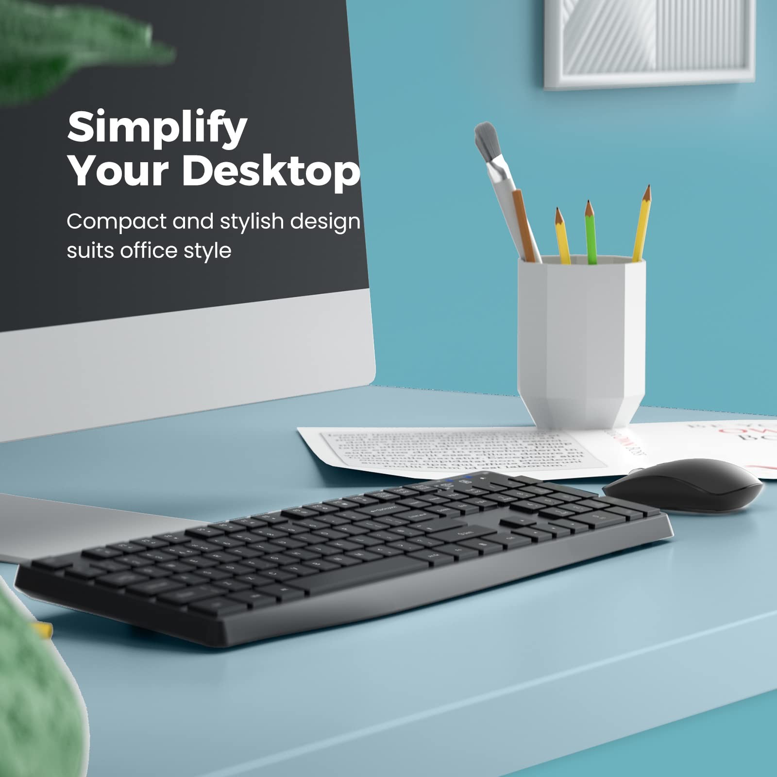 Wireless Keyboard and Mouse Combo, Lovaky 2.4G Full-Sized 1 Pack, Black