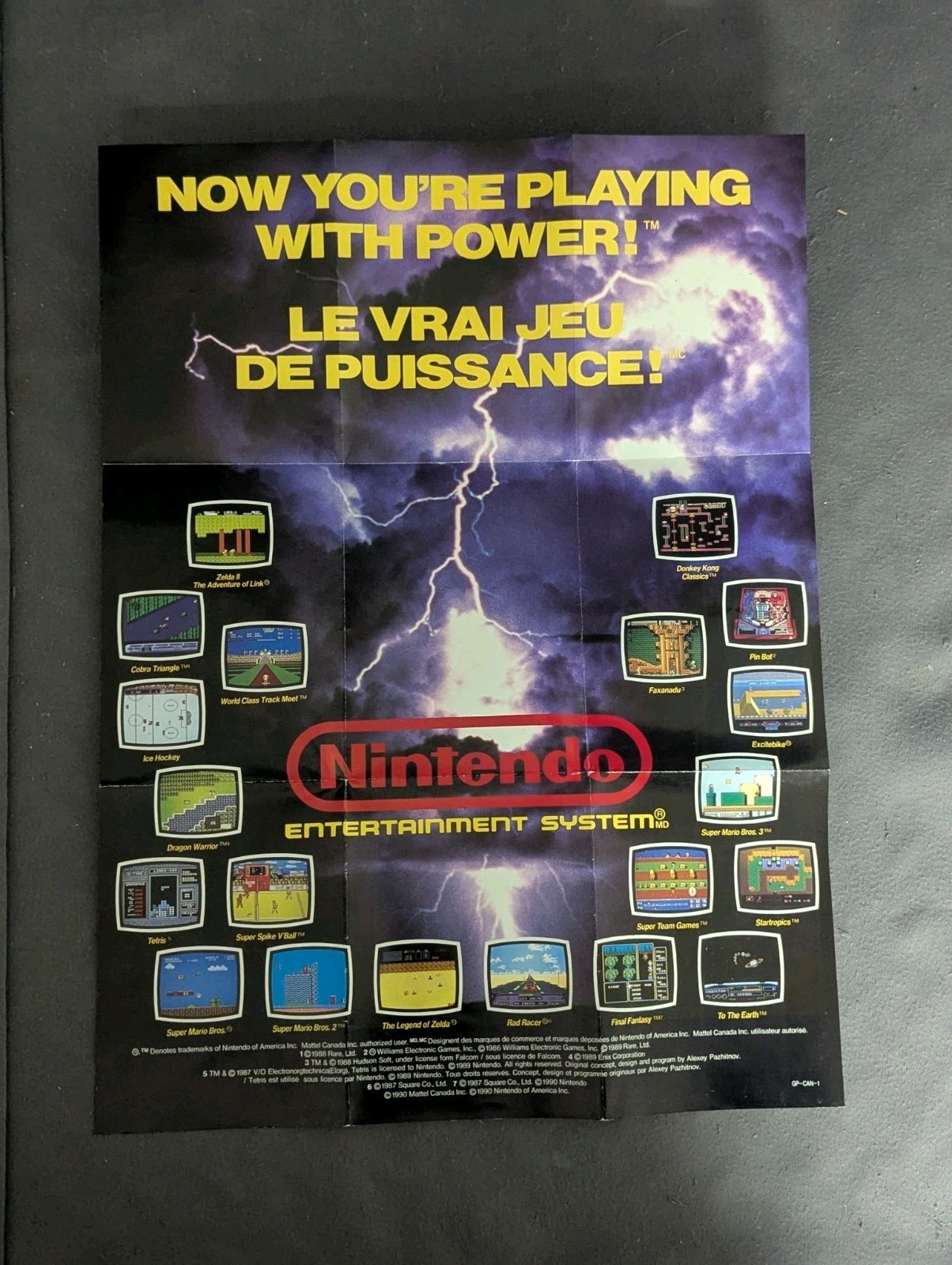 1990 Nintendo Fold Out Promo Poster Insert “Now You’re Playing with Power”