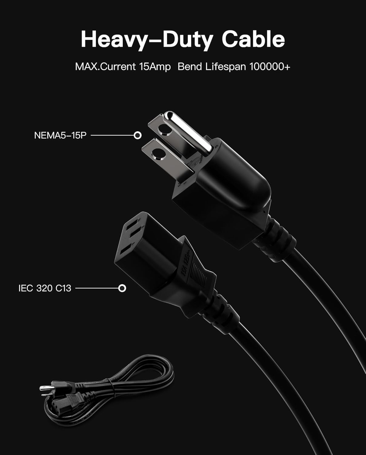 Indoor and Outdoor 10FT AC Power Cable, Compatible with Various Power Stations