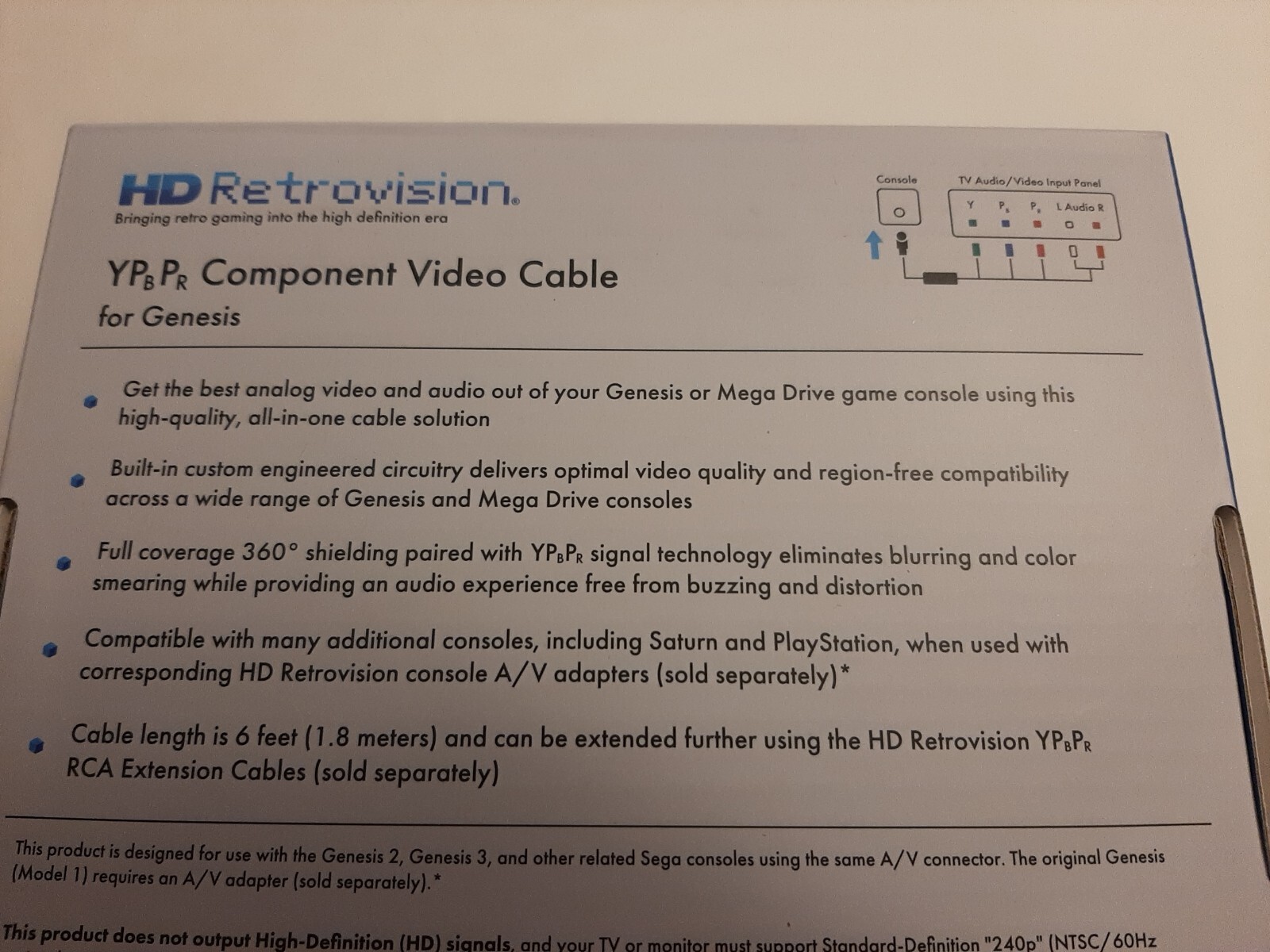 HD Retrovision Genesis Component/YPbPr Cables w/ Model 1 Adapter, New, Sealed