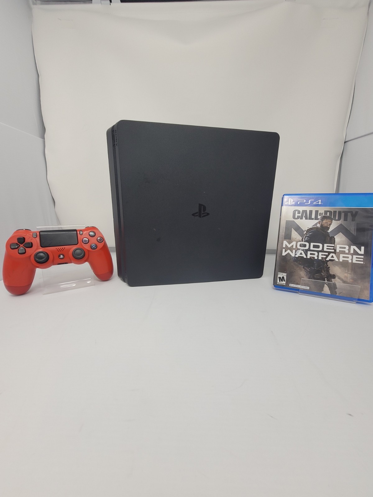 Sony PlayStation 4 Slim Original Black Works With Red Controller And 5 Games