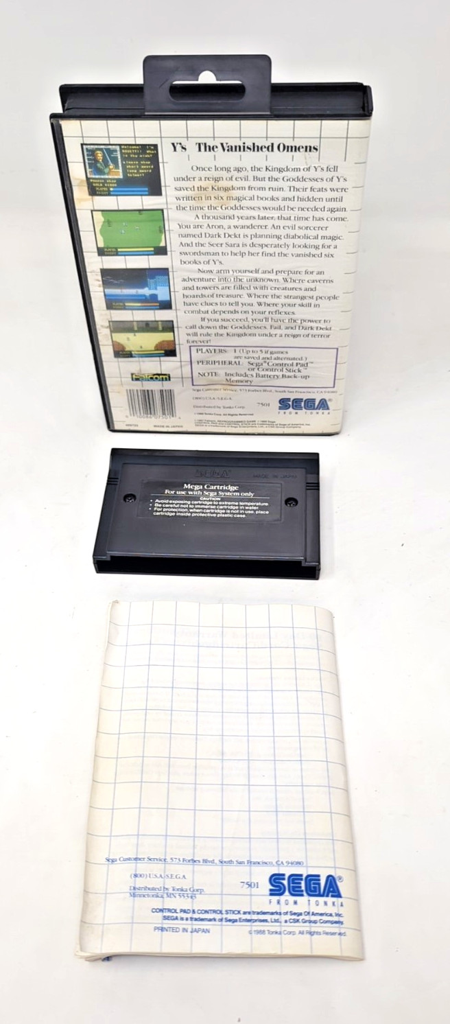 Ys the Vanished Omens Authentic, Tested – Sega Master System Manual cartridge