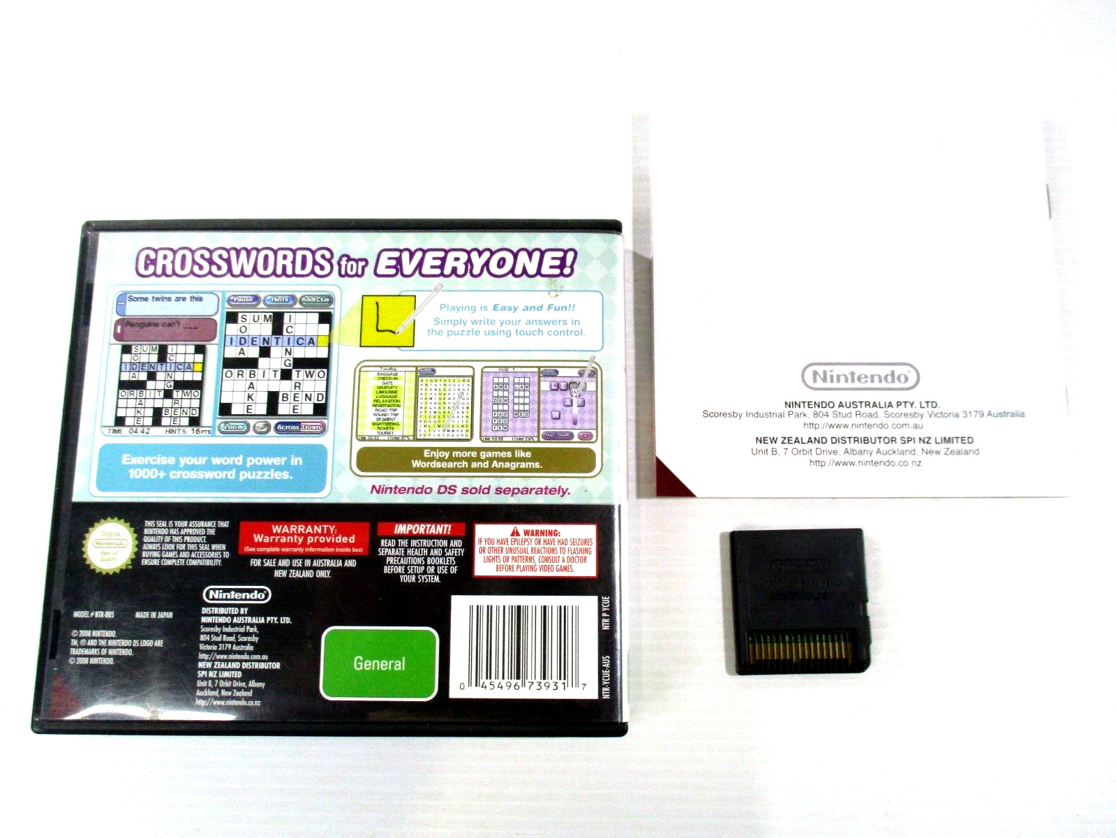 DS Game Crosswords G Nintendo 2008 Manual Tested