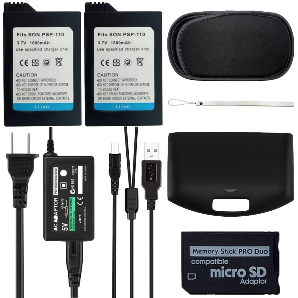 2Pcs High Capacity Lithium Ion PSP-110 Batteries + 5V 2A AC Wall Adapter for PSP