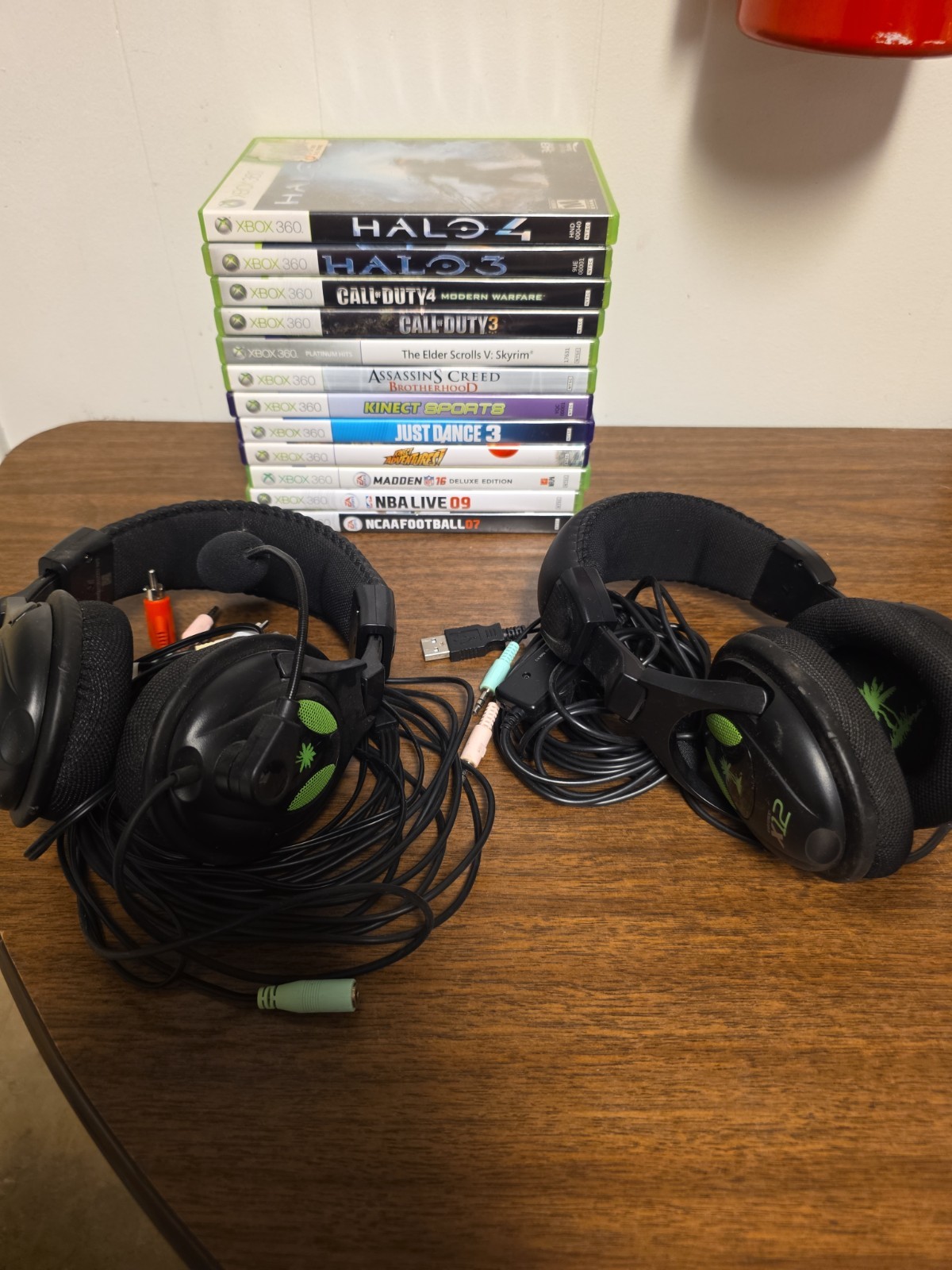 Microsoft Xbox 360 Game Lot Of 12 W/ 2 Turtle Beach X12 Headsets- Untested…