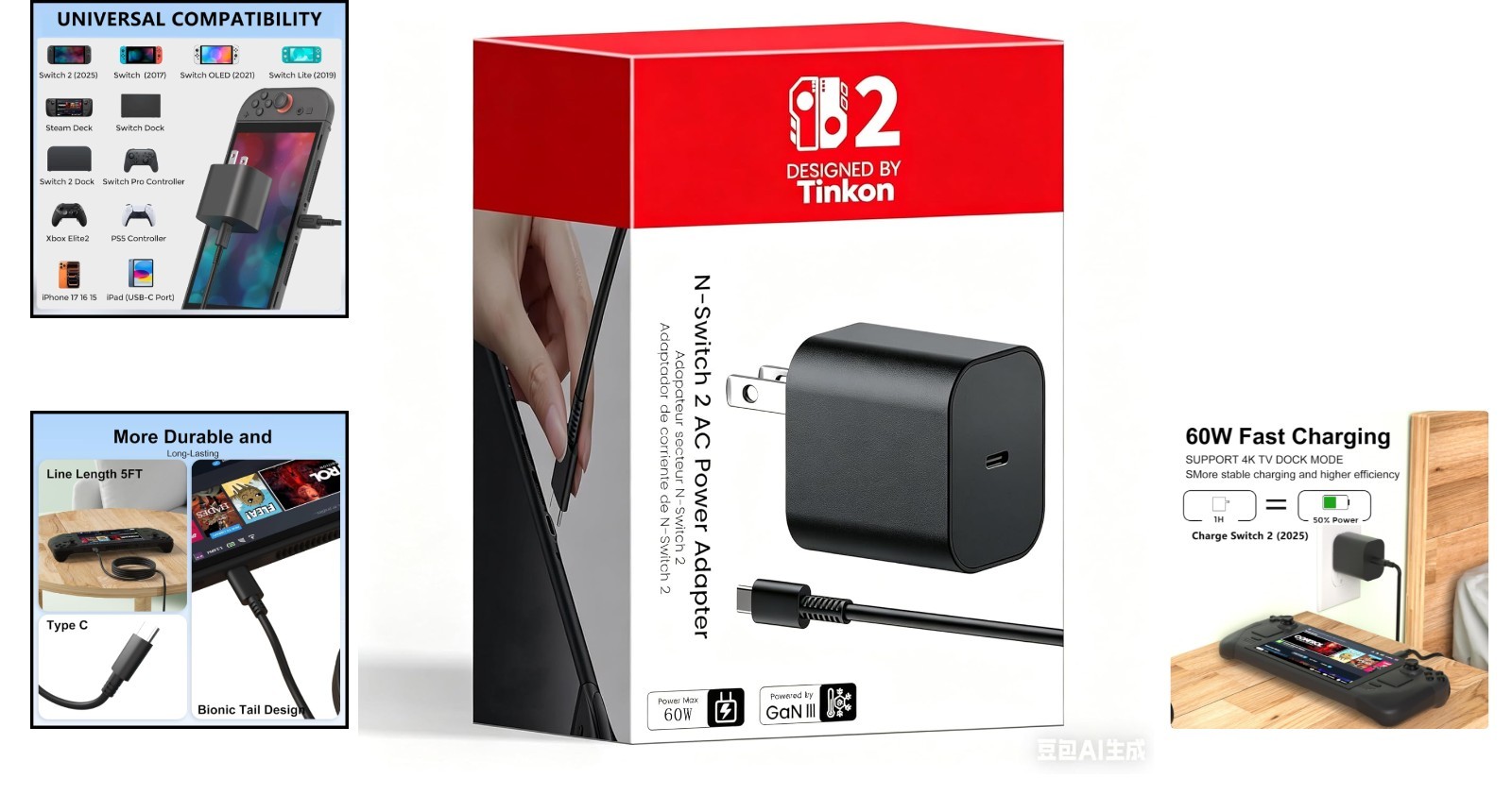20V 3A Fast Charging Adapter with 5ft USB-C Cable for Ultimate Gaming
