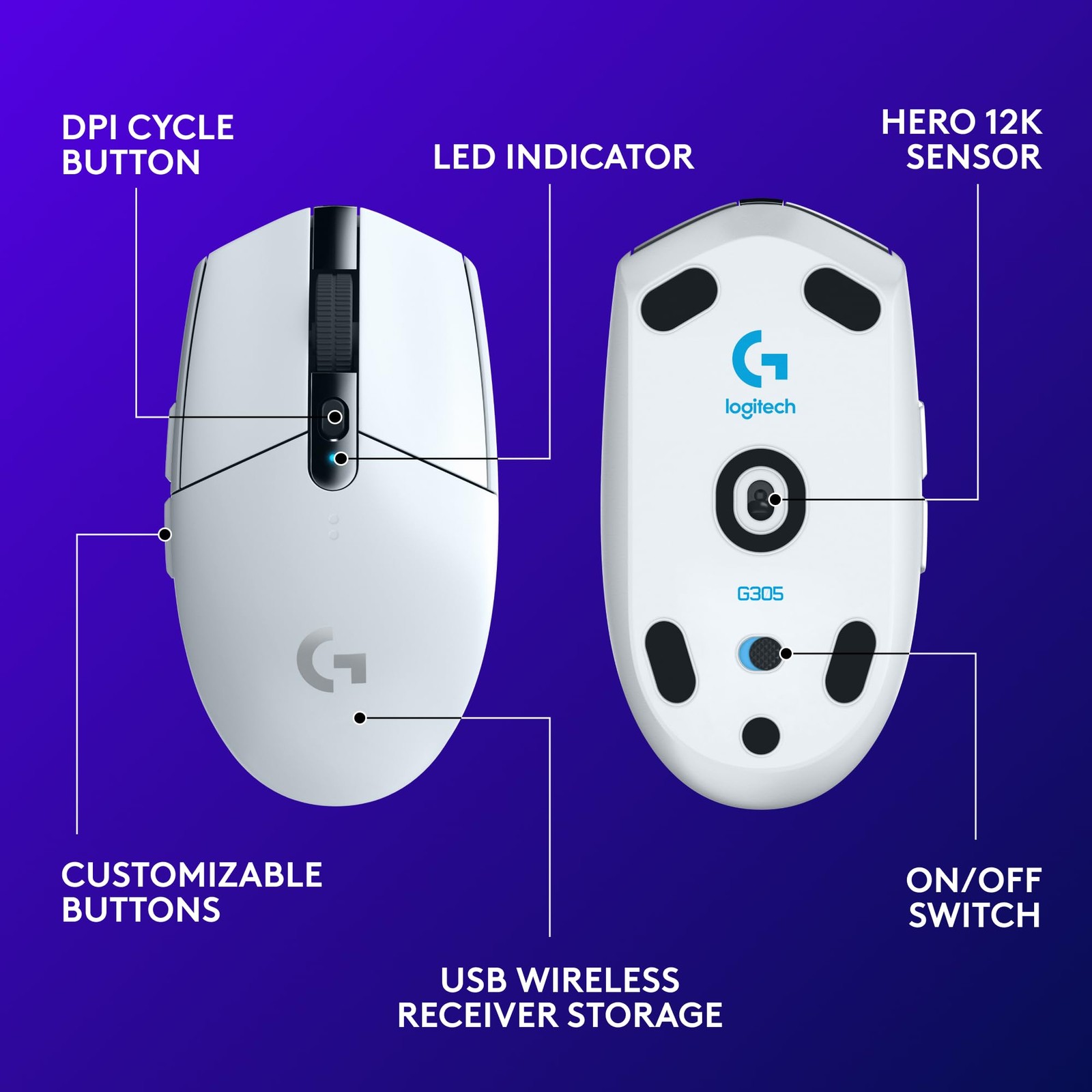 Logitech G305 Lightspeed Wireless Gaming Mouse Hero 12K Sensor 12000 Dpi
