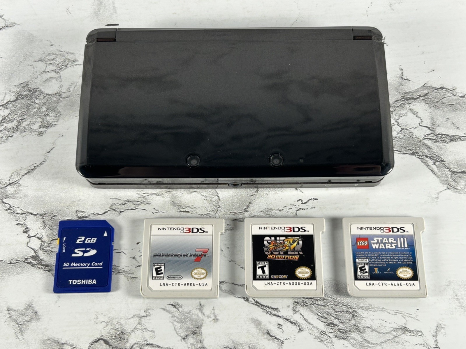 Nintendo 3DS Handheld Game Console CTR-001 Cosmo Black w/ 3 Games NO STYLUS