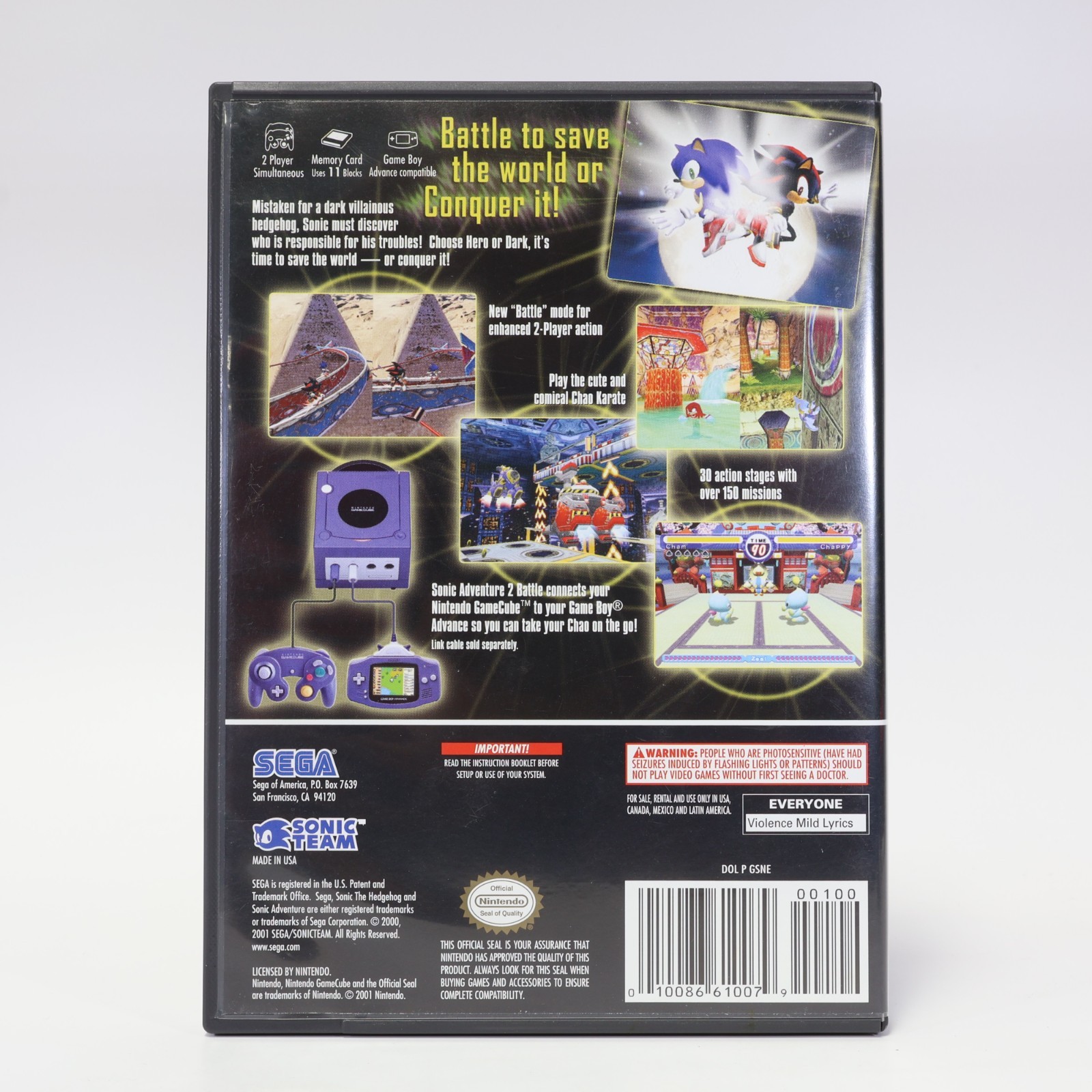 Sonic Adventure 2 Battle (GameCube) No Game Included W/reg Card – Auth Good Cond