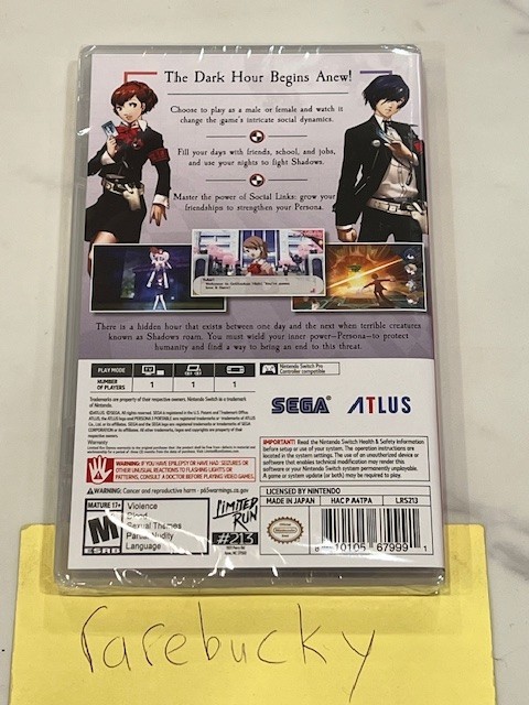 Persona 3 Portable PSP (Nintendo Switch) NEW SEALED Y-FOLD MINT, RARE LRG!