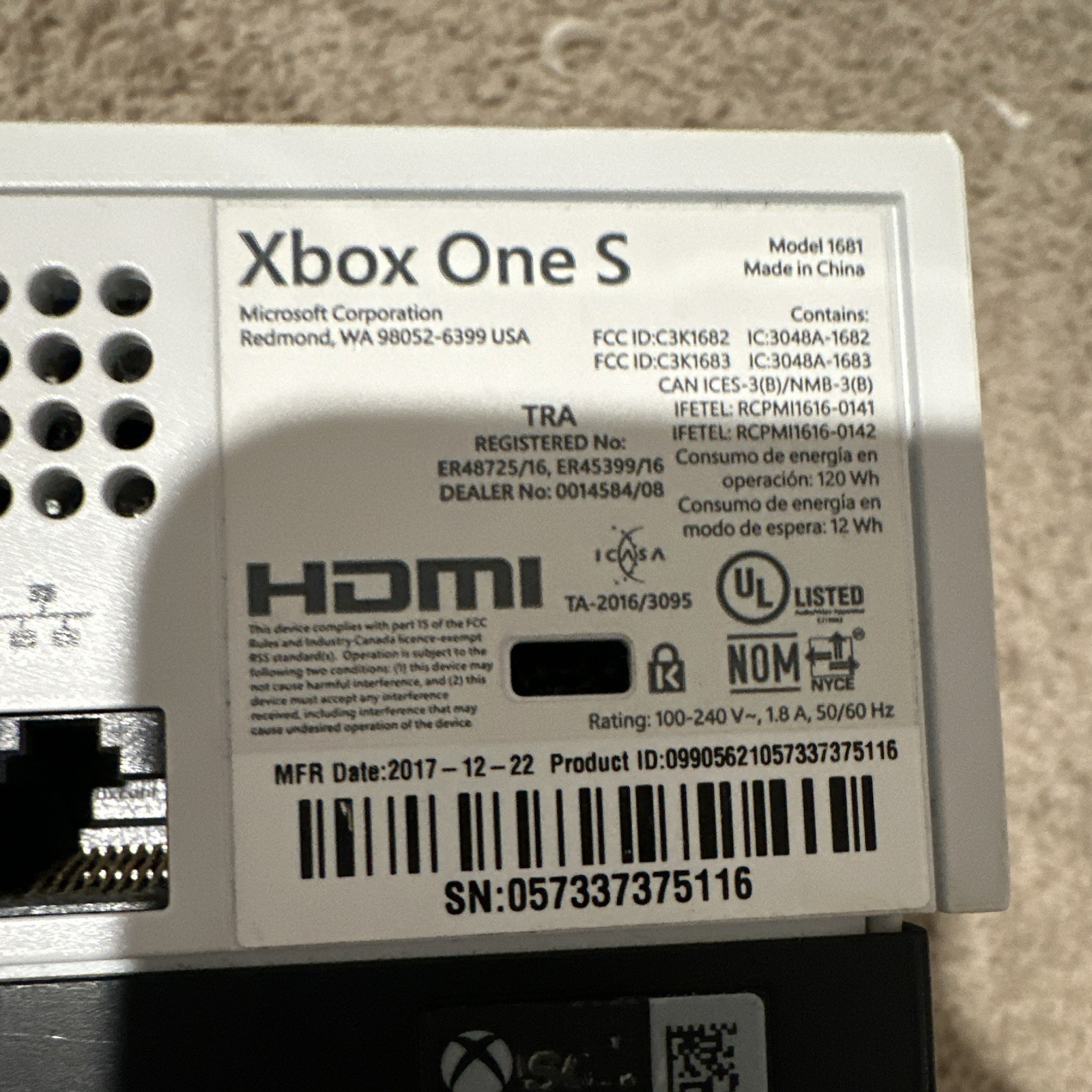 Microsoft Xbox One S 500GB 4K UHD Wi-Fi White Home Console MPN 1681
