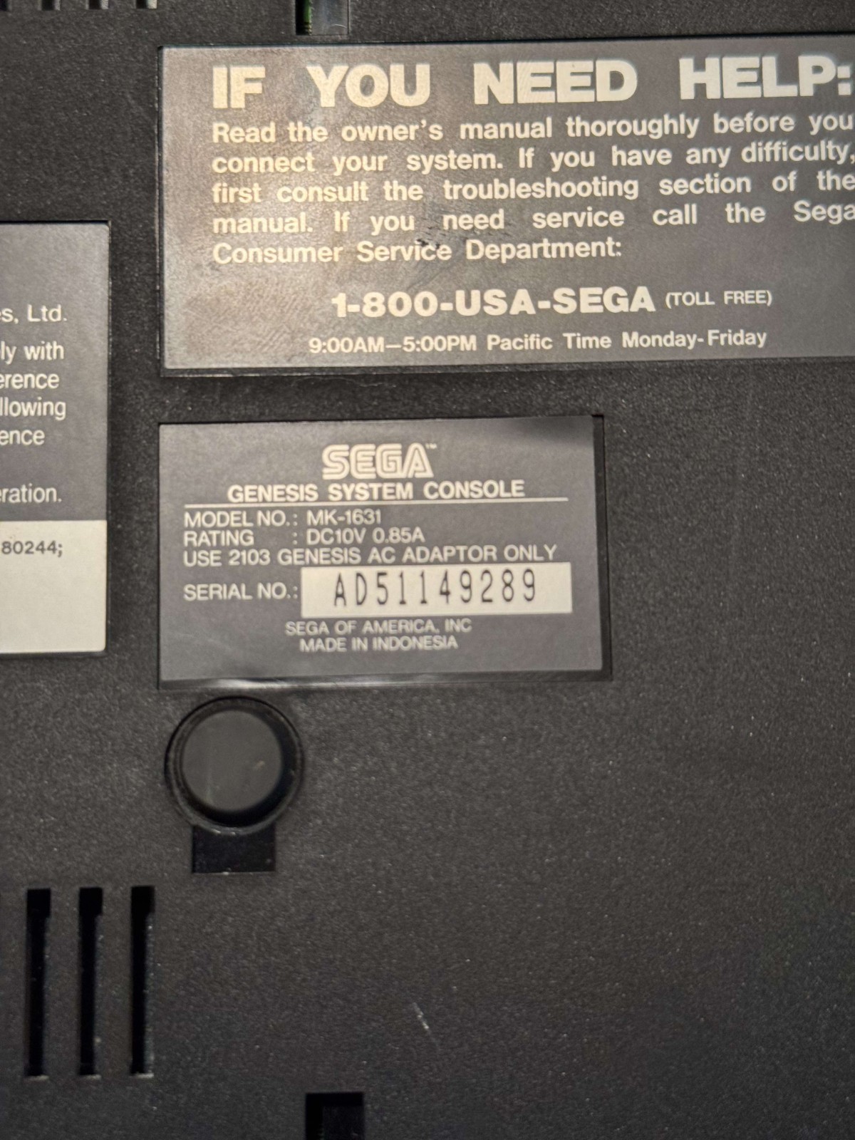 Sega Genesis Black “MINT CONDITION” Model 2 Console MK-1631
