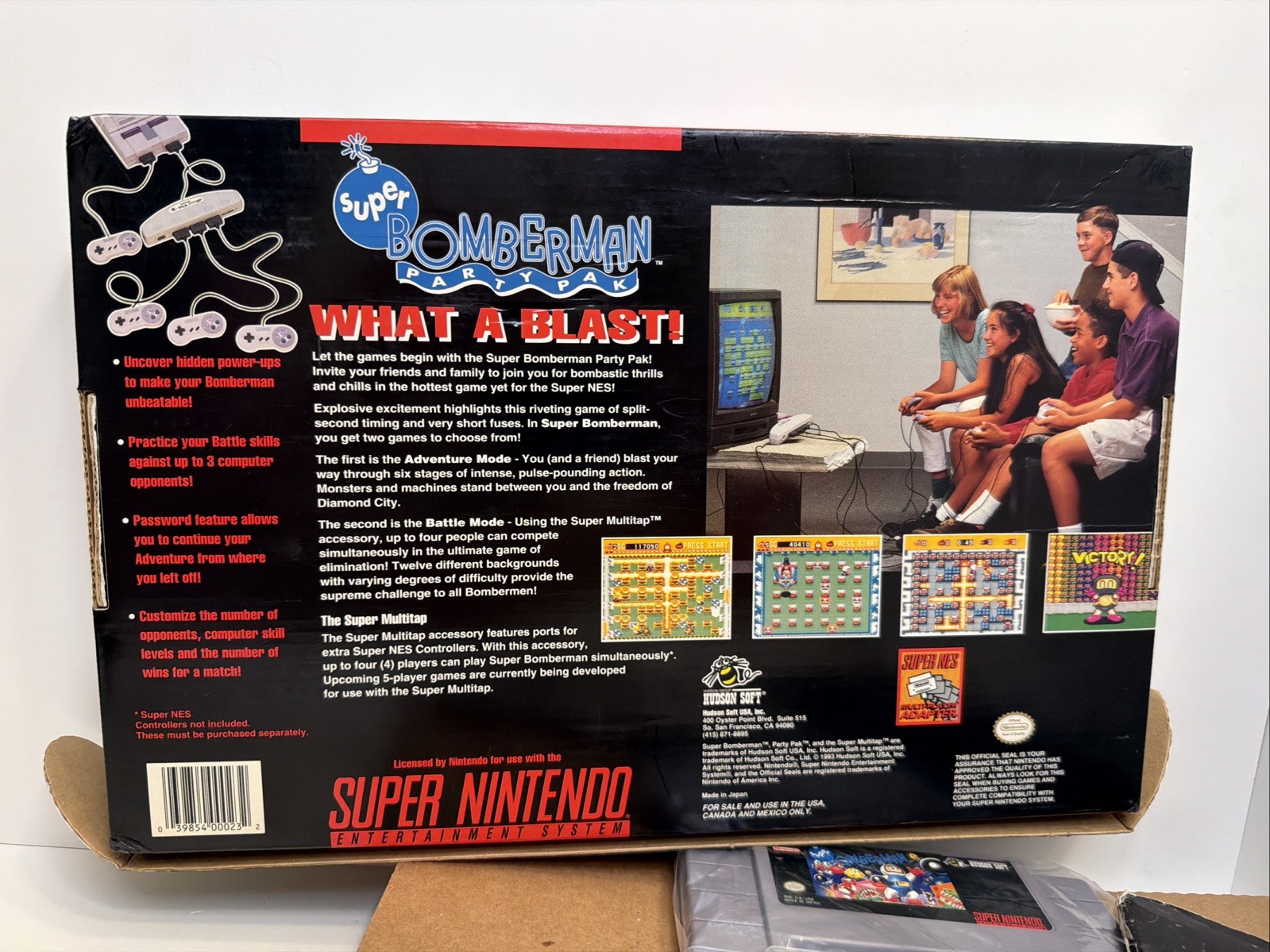 Super Bomberman Party Pak Big Box SNES Super Nintendo Game CIB Complete w/Tray