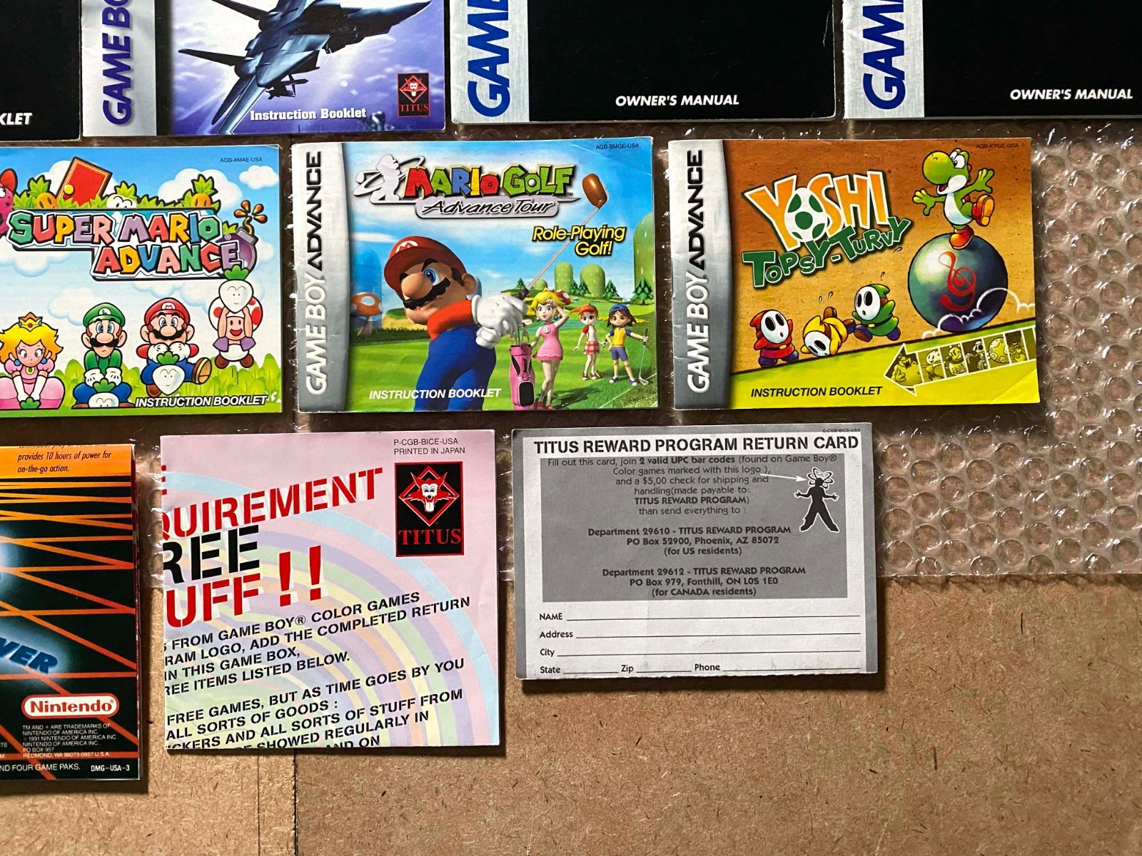 LOT OF 13 Game Boy/GBC/GBA Manuals (Mario Yoshi Pac-Man Bust-A-Move Top Gun)