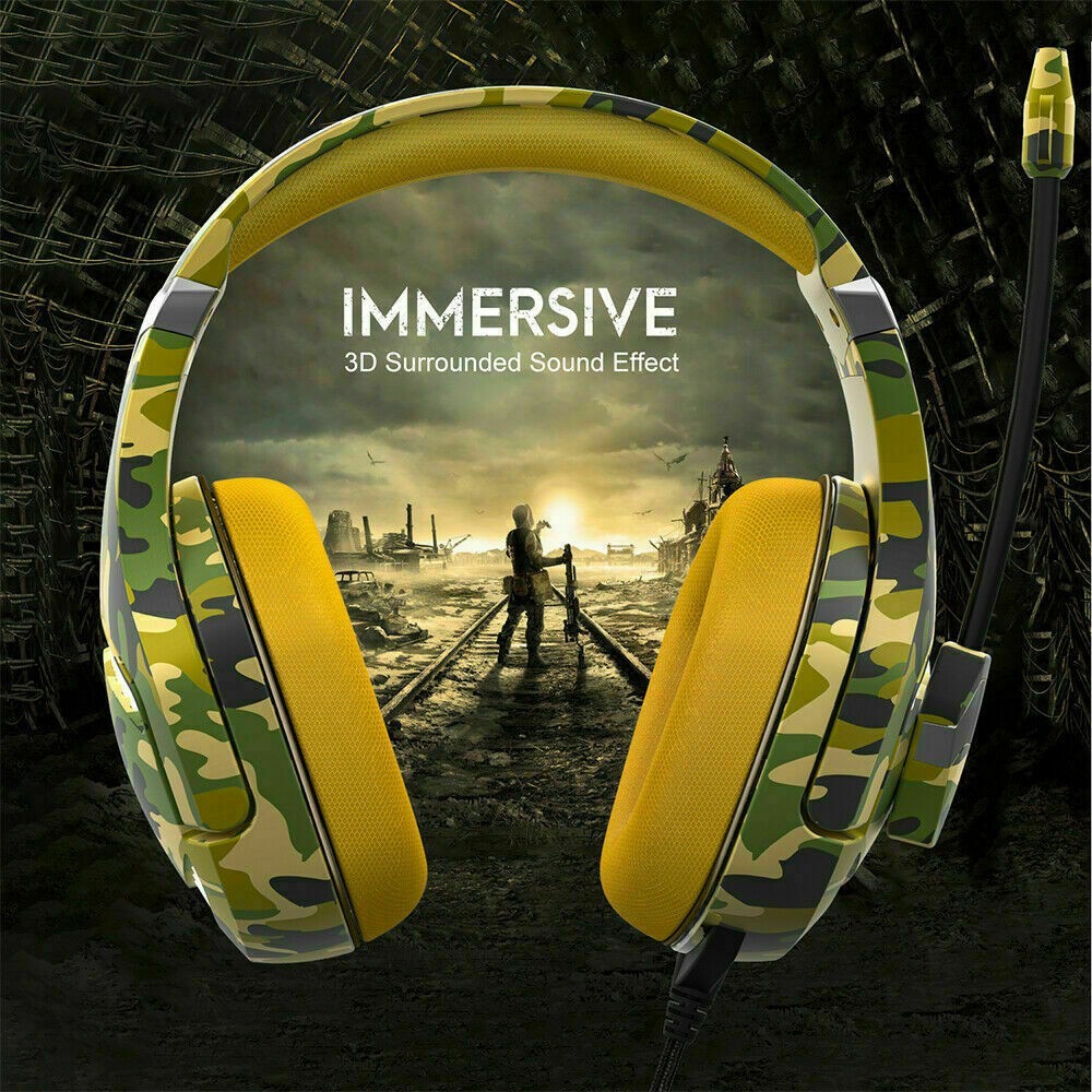 Gaming Headset K1PRO Camouflage Yellow PS3 PC PS4 PS5 7.1 Surround Sound Stereo