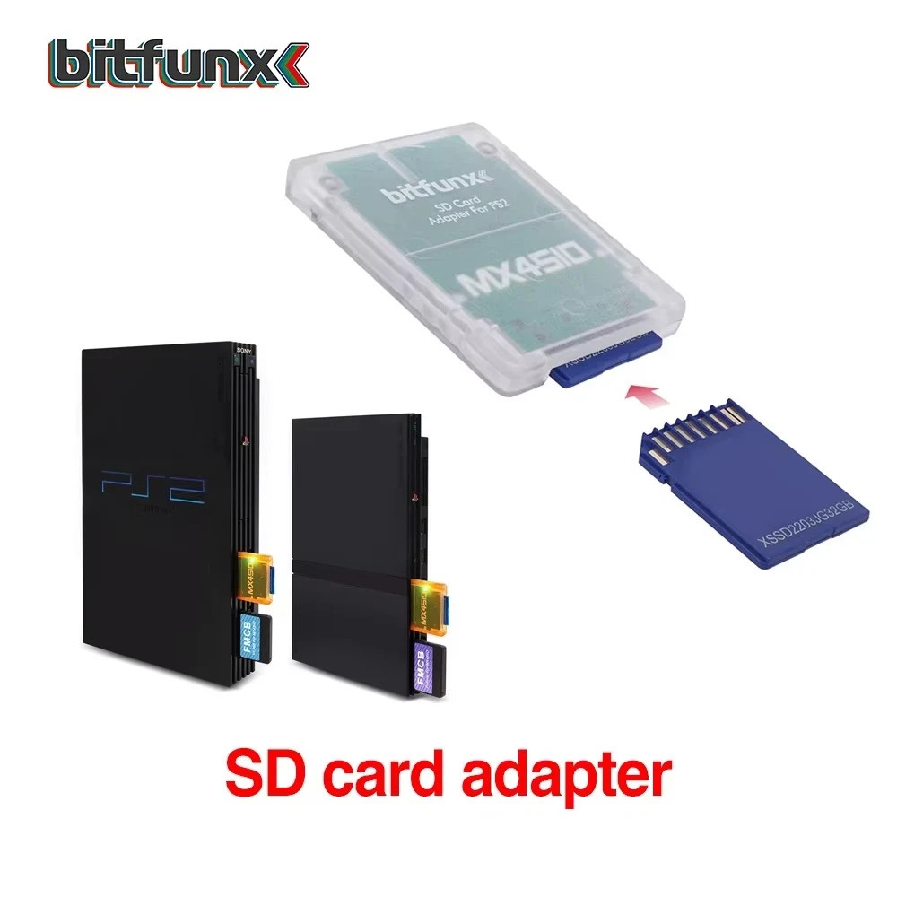 MX4SIO SIO2SD SD Card Adapter for PS2 Memory Card Expansion for SIO Blue Clear
