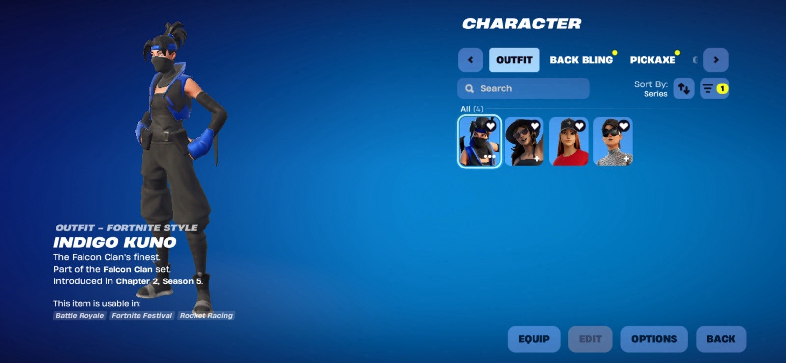 Fortnite Sparkplug & Indigo Kuno In-Game Character Menu Screenshot Images
