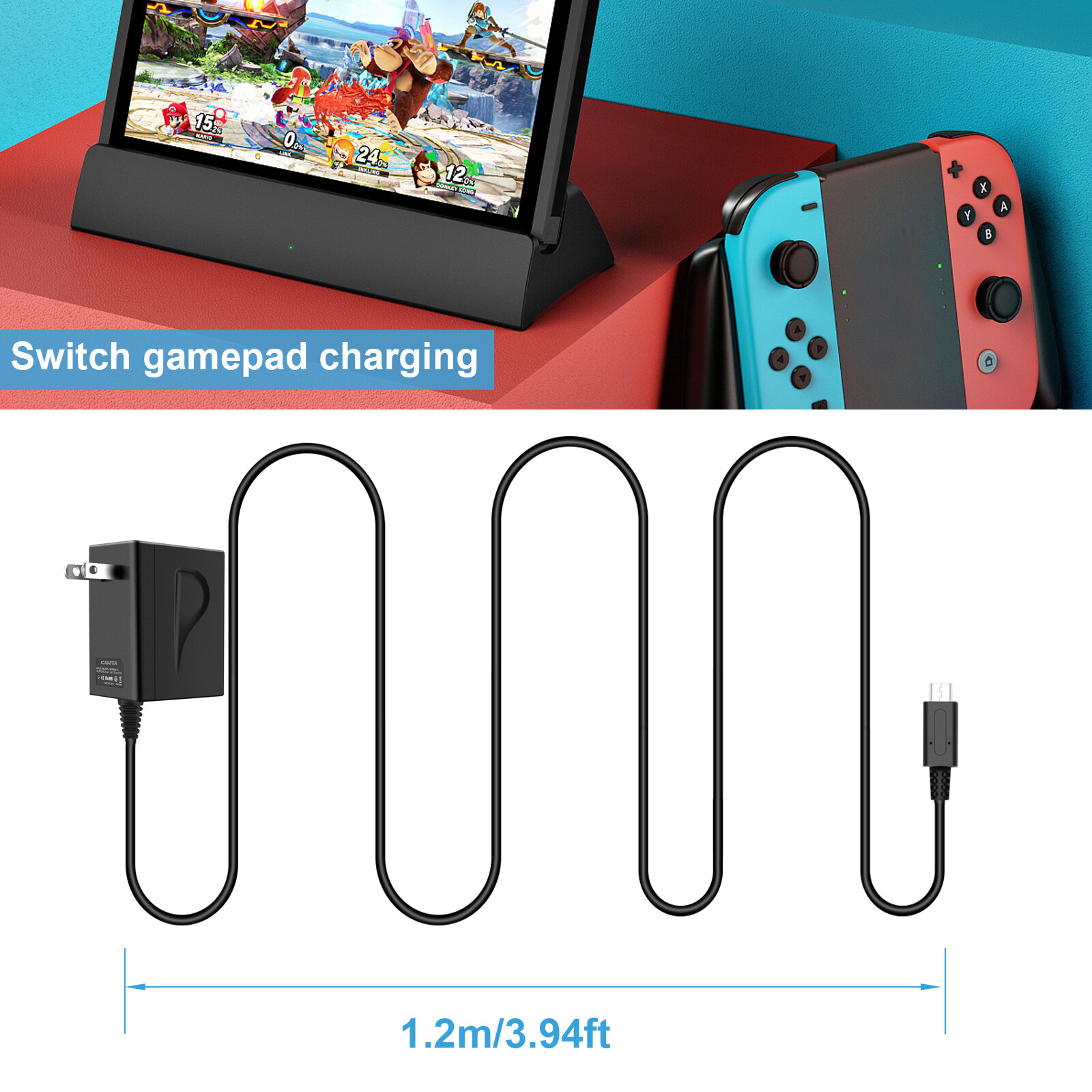For Nintendo Switch AC Power Adapter Charger HAC-002 Home Wall Travel US Cable