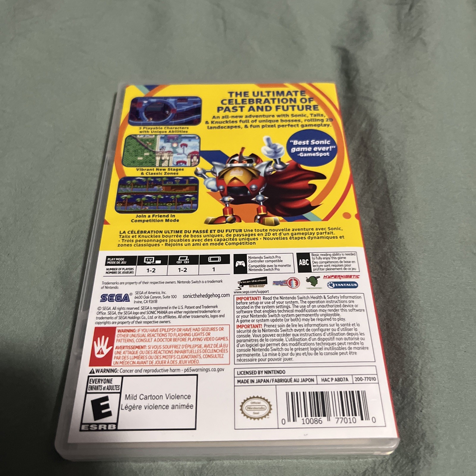 Sonic Mania Nintendo Switch CIB Tested And Working
