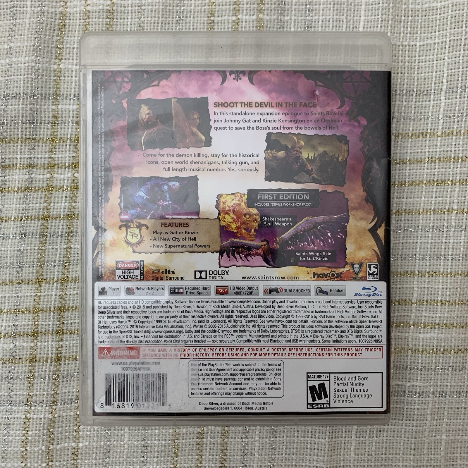 Saints Row Gat Out Of Hell First Edition PlayStation 3 PS3 2015 Deep Silver