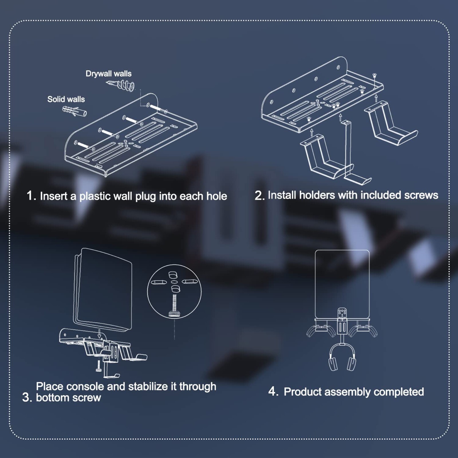 Wall Mount Kit For PS5 Console, PS5 Wall Bracket 6-in-1 Metal Wall Stand NEW US