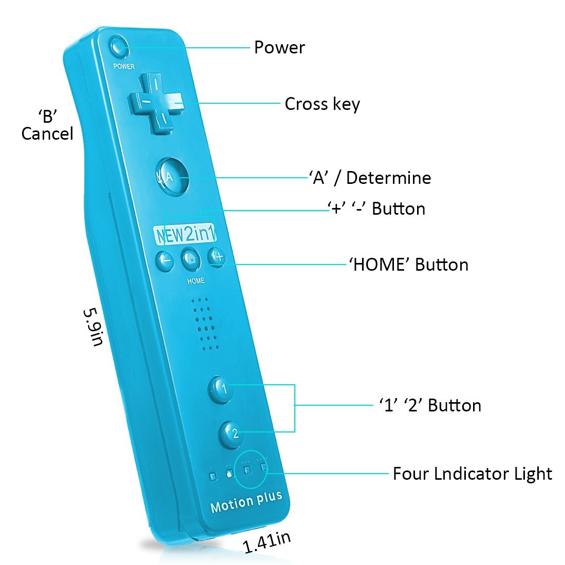 Blue Built in Motion Plus Remote Controller Nunchuck Set For Nintendo Wii Wii U