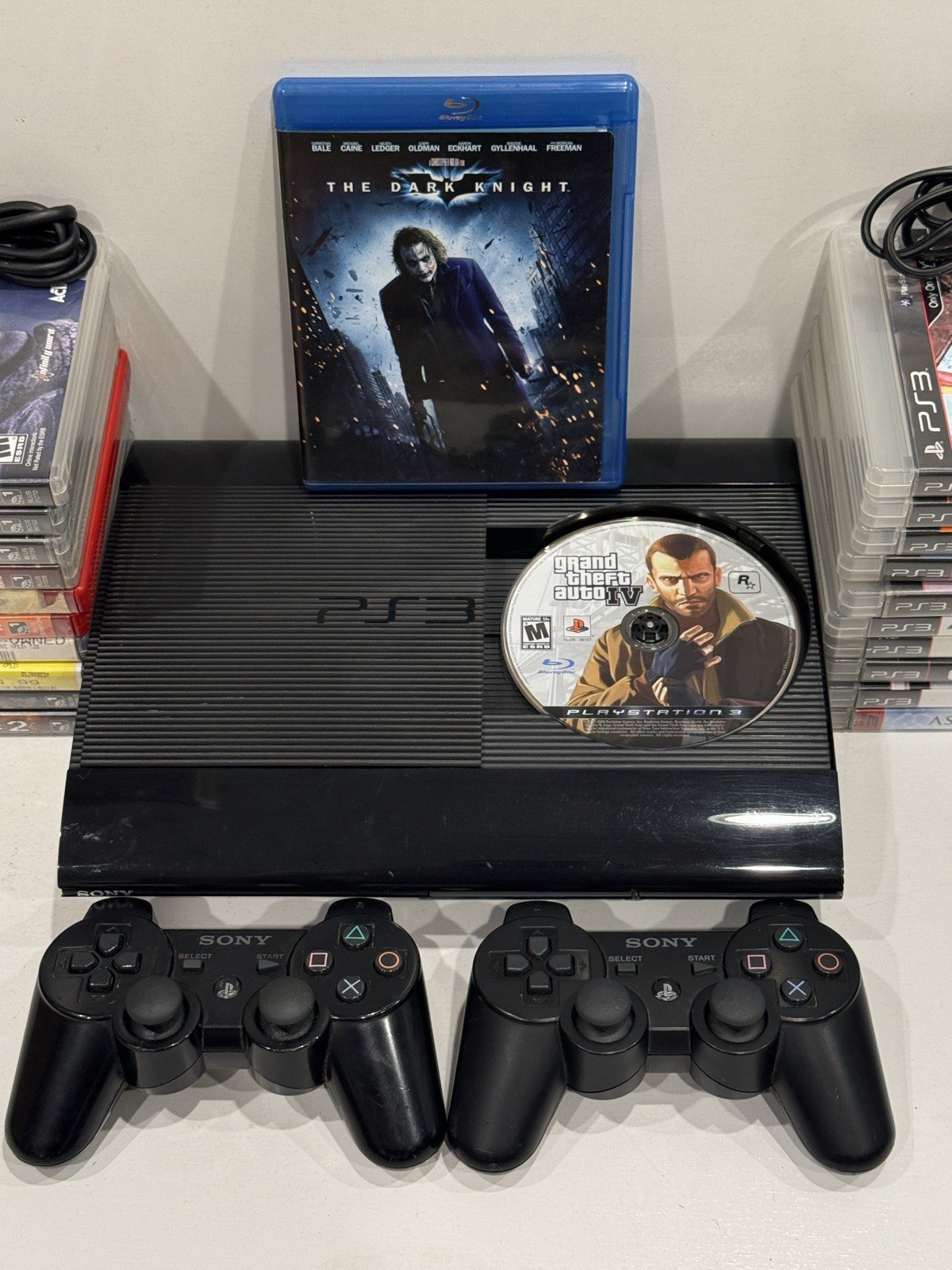 Sony PS3 Super Slim 500GB Console Bundle 21 Games 2 OEM Controllers Tested Works