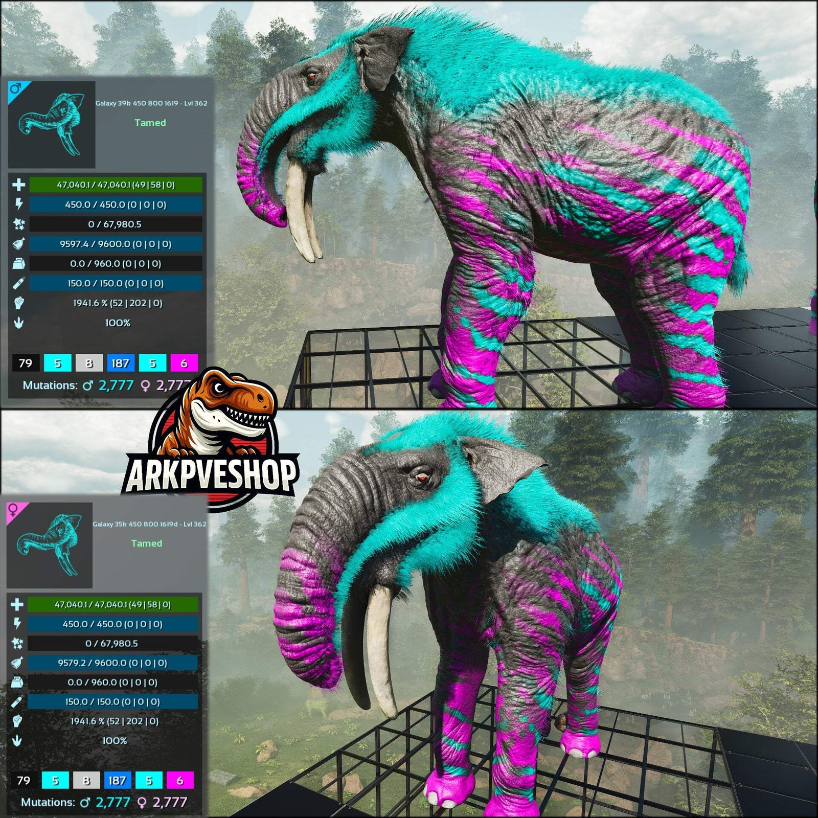 ASA PVE 🦖ARK Survival Ascended Deinotherium 1941%melee imprinted Top Stats