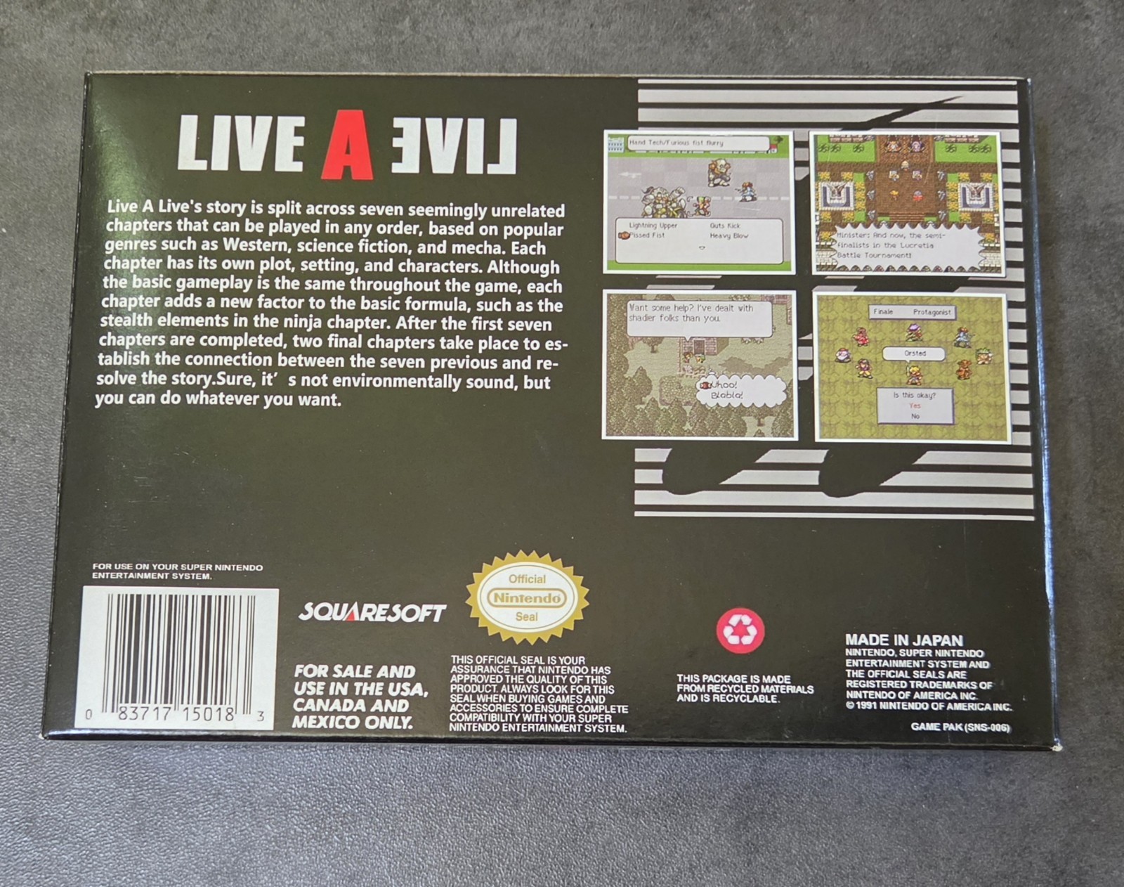 Live A Live (Super Nintendo SNES) English Translation Version With Custom Box