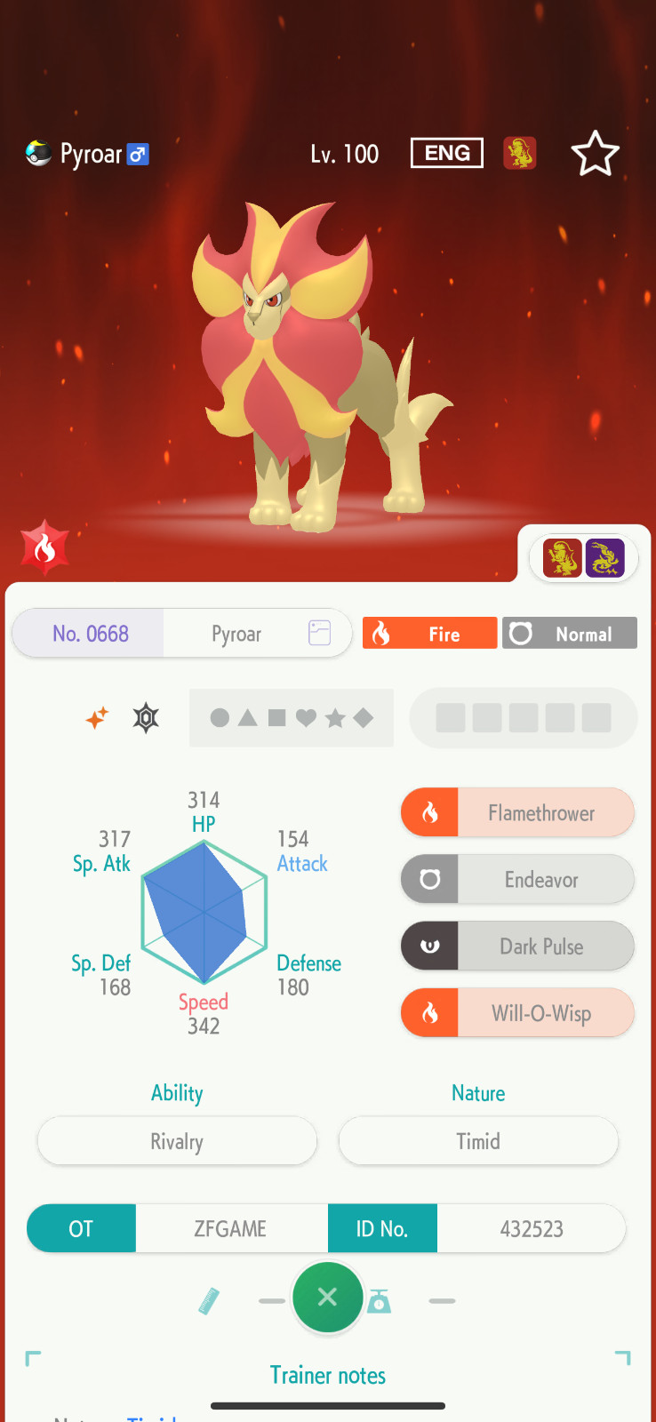✨6IV SHINY Pyroar Male + EVS🚀 POKEMON HOME✨Champions✨Online delivery⚡