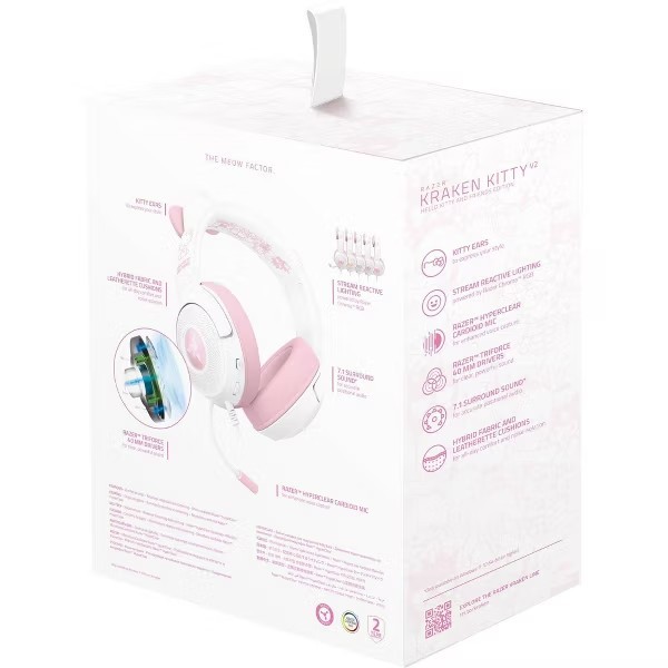 Razer Kraken Kitty V2 Wired USB A Gaming Headset, Hello Kitty Edition