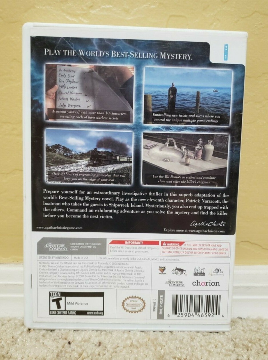 Agatha Christie: And Then There Were None (Nintendo Wii, 2008) Complete VGC