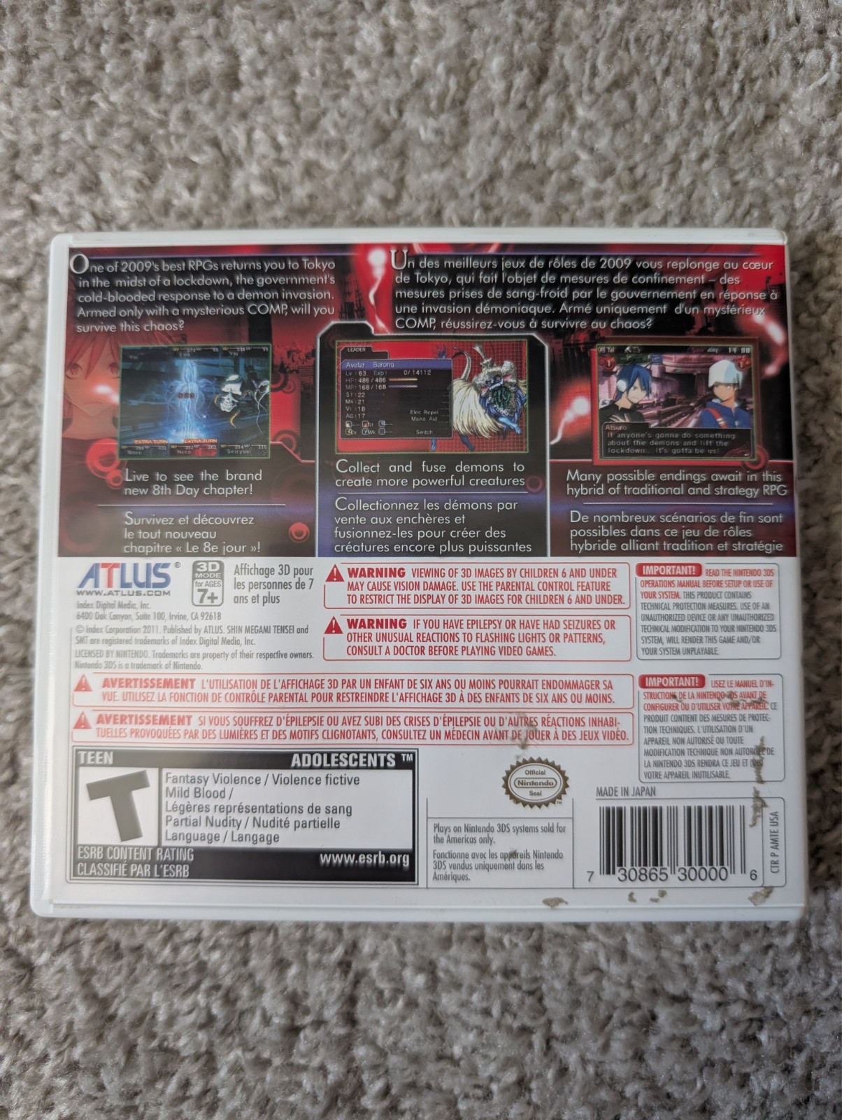 Shin Megami Tensei: Devil Survivor Overclocked (Nintendo 3DS) Cart, case, manual