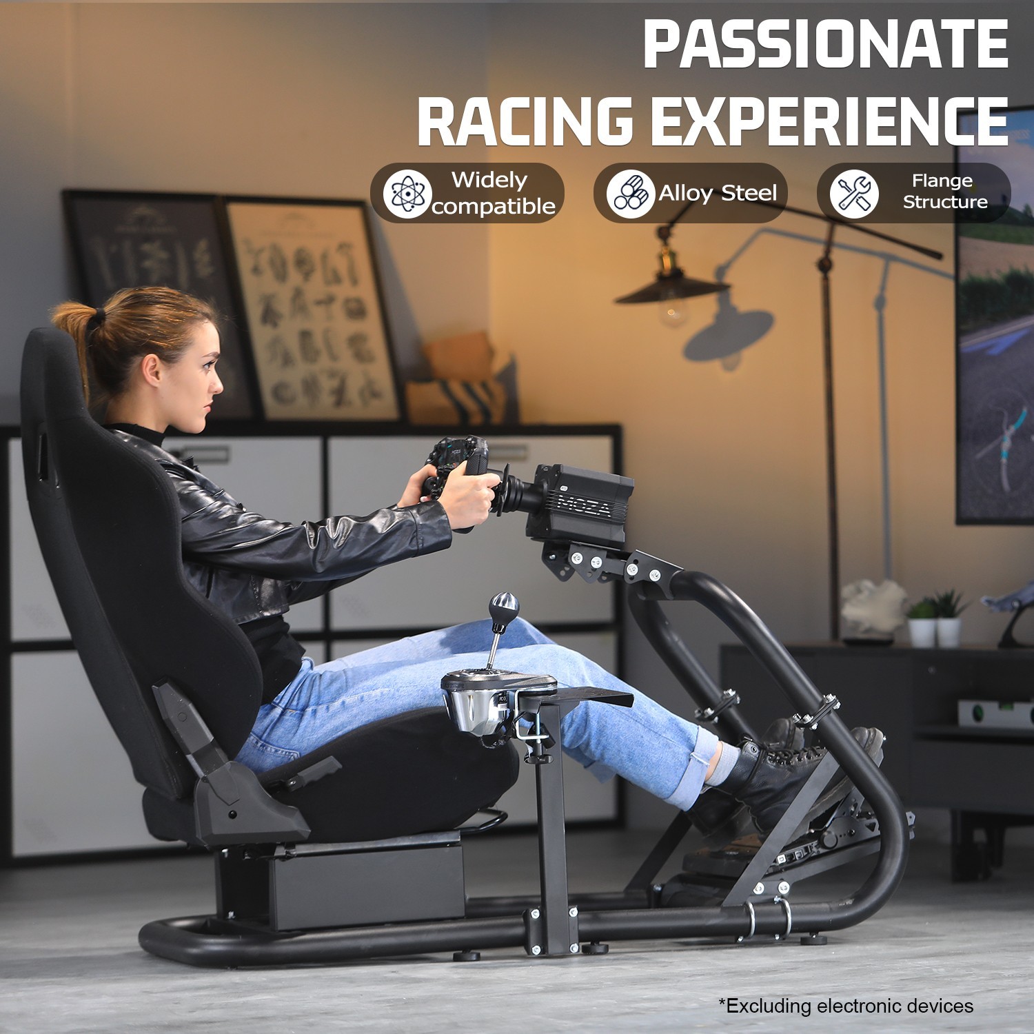 Marada Racing Simulator Cockpit with Black Seat fit Logitech G29 G923 G920 T300