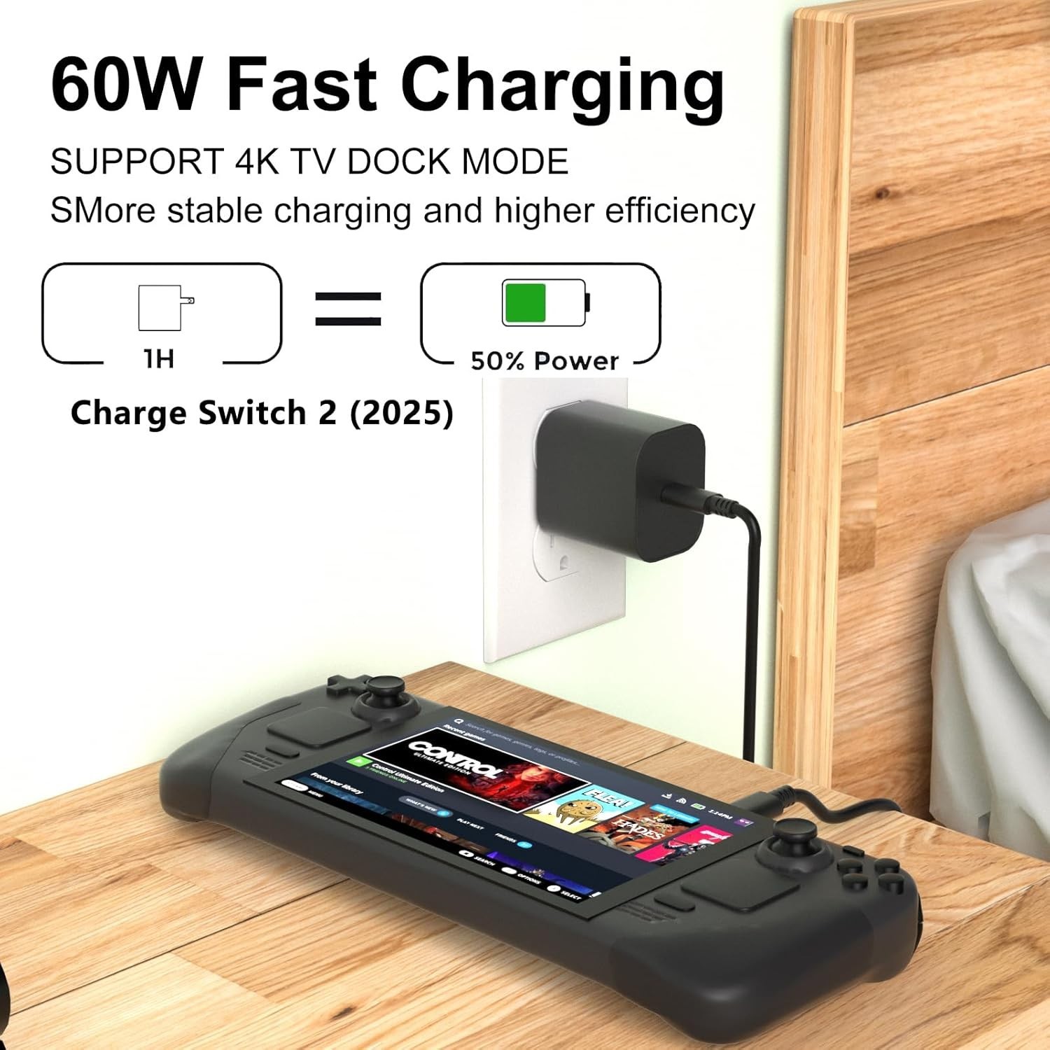 20V 3A Fast Charging Adapter with 5ft USB-C Cable for Ultimate Gaming