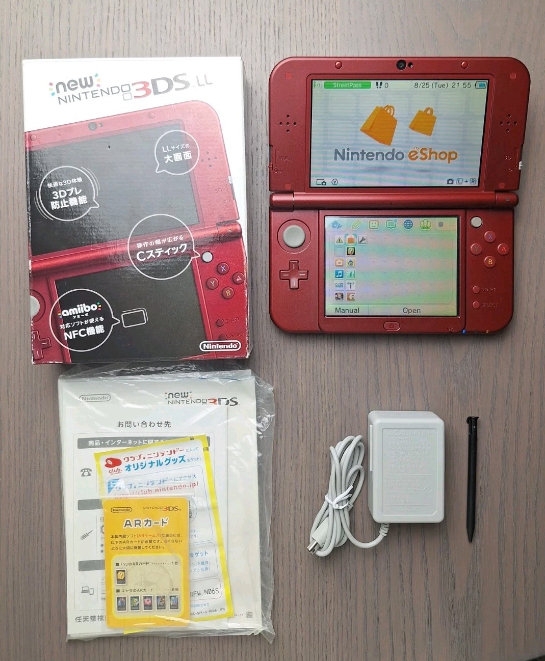 New Nintendo 3DS XL Metallic Red Charger + 32GB SD Card | Region Free CIB